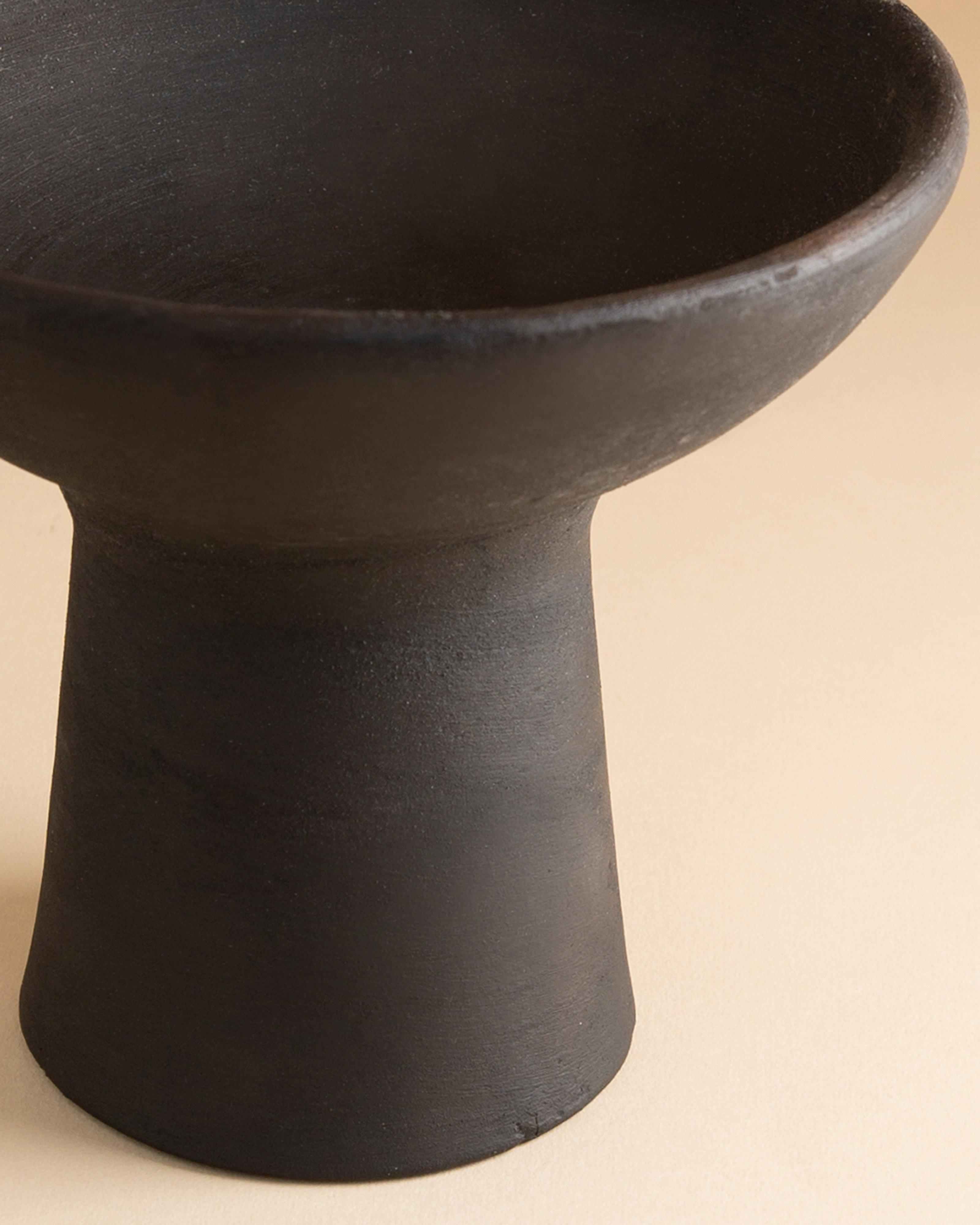 Burnt Ceramic Footed Bowl -  Black