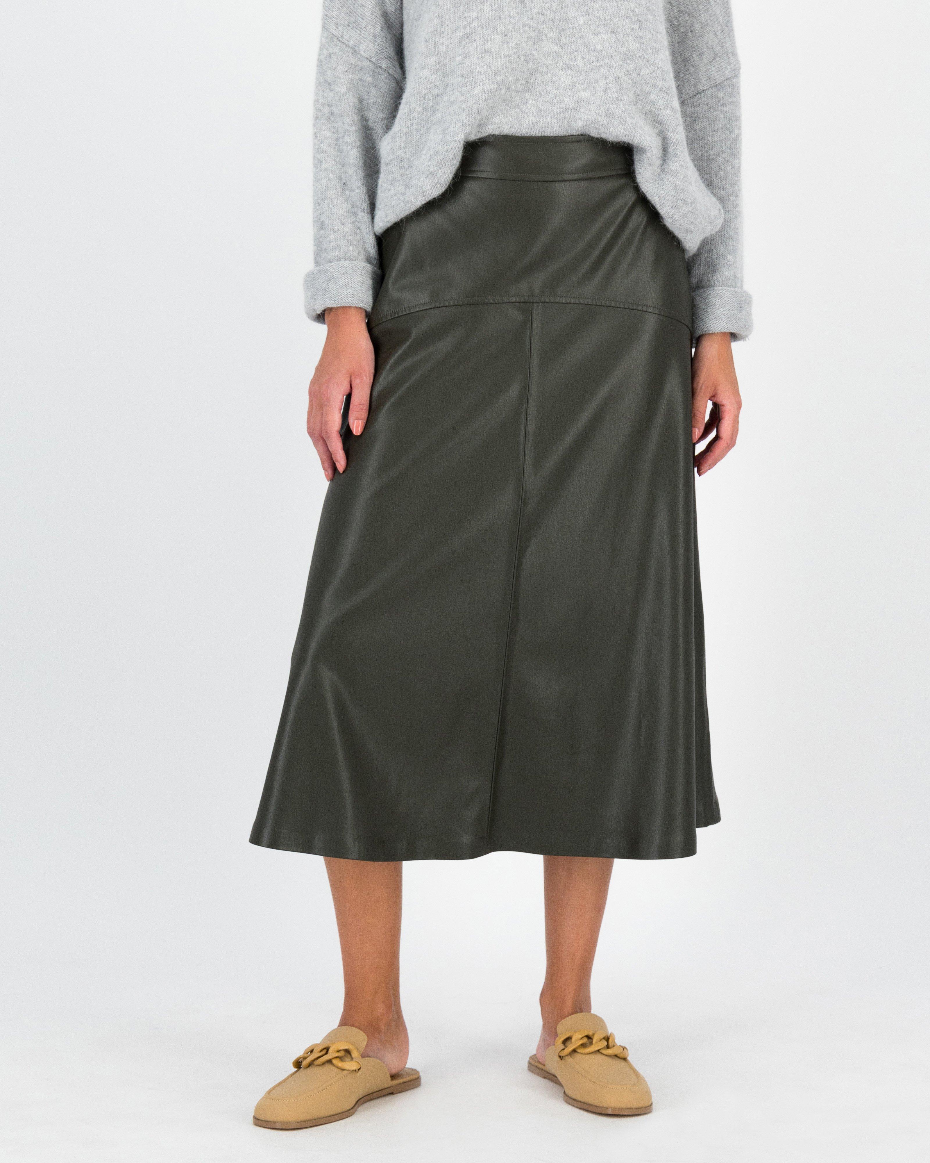 Coen Faux Leather Skirt -  Dark Olive