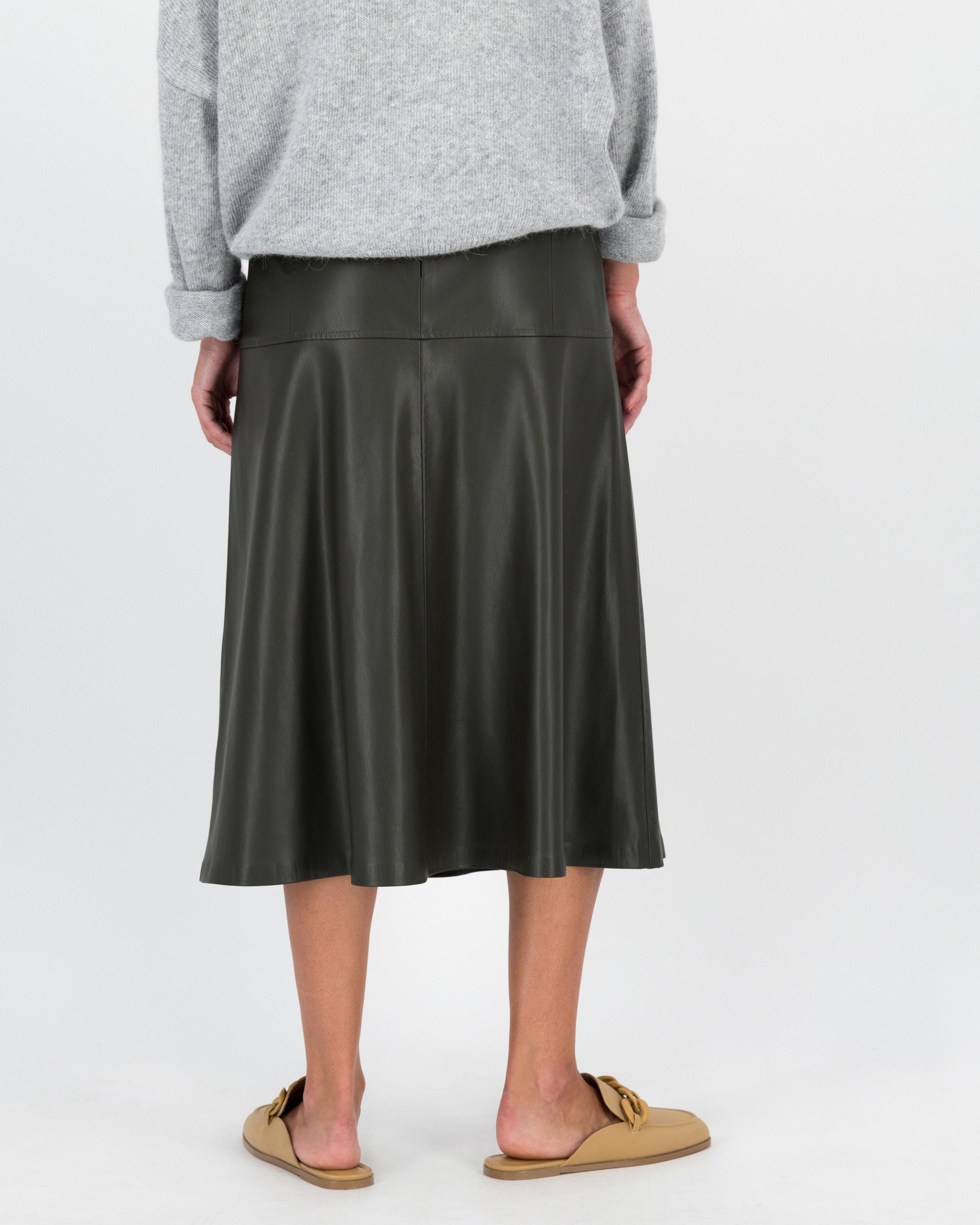 Coen Faux Leather Skirt -  Dark Olive