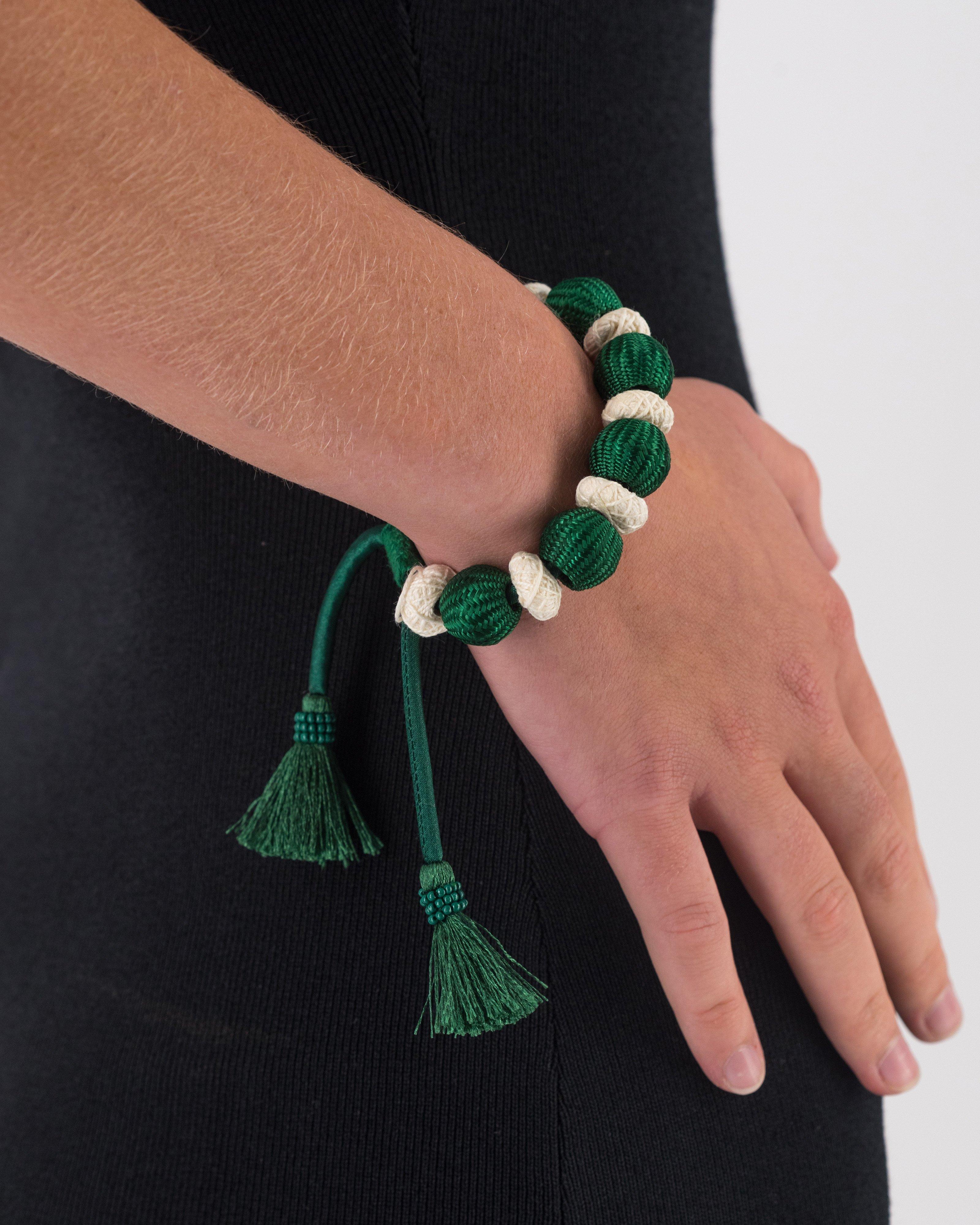 Statement Collar Knotted Tassel Bracelet -  Dark Green