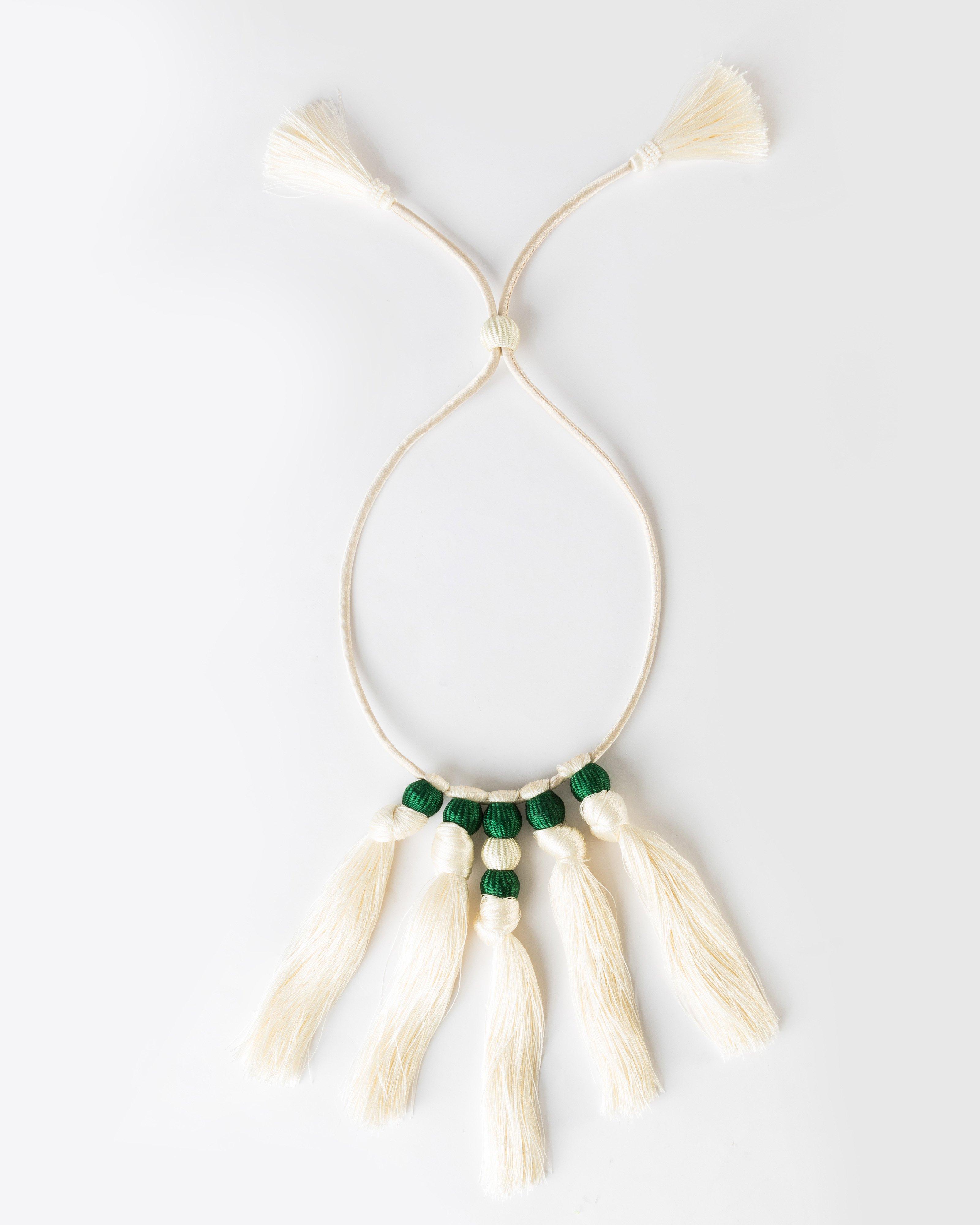 Statement Collar Knotted Tassel Necklace -  Stone