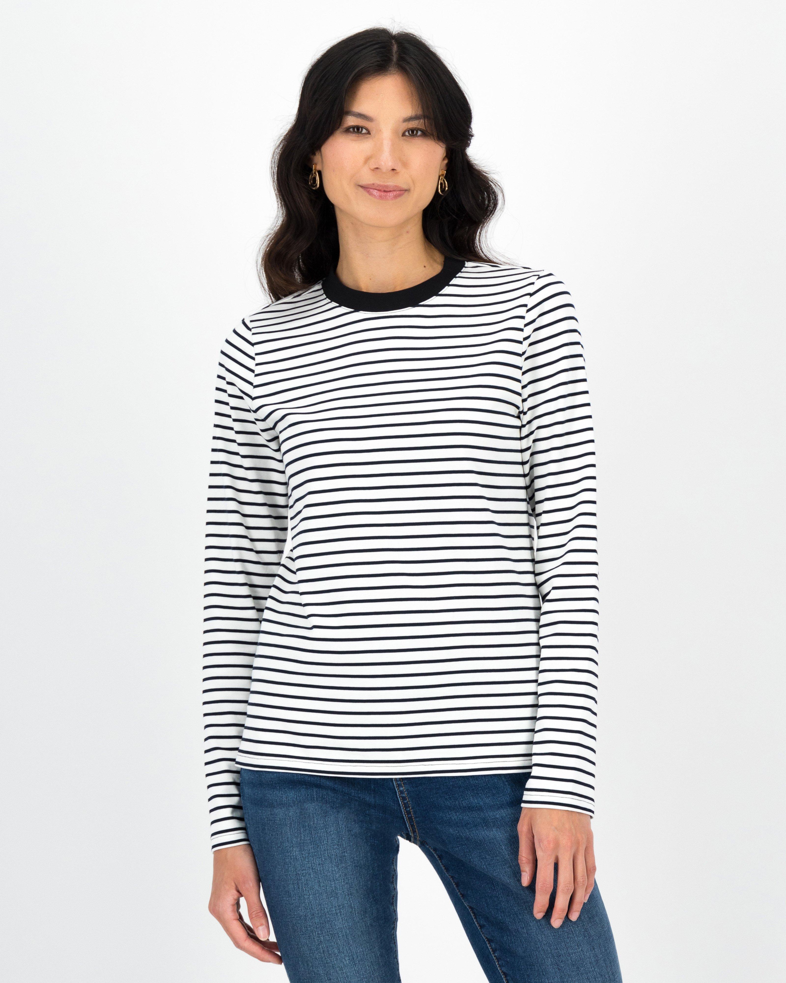 Erin Stripe Long Sleeve Tee -  Black