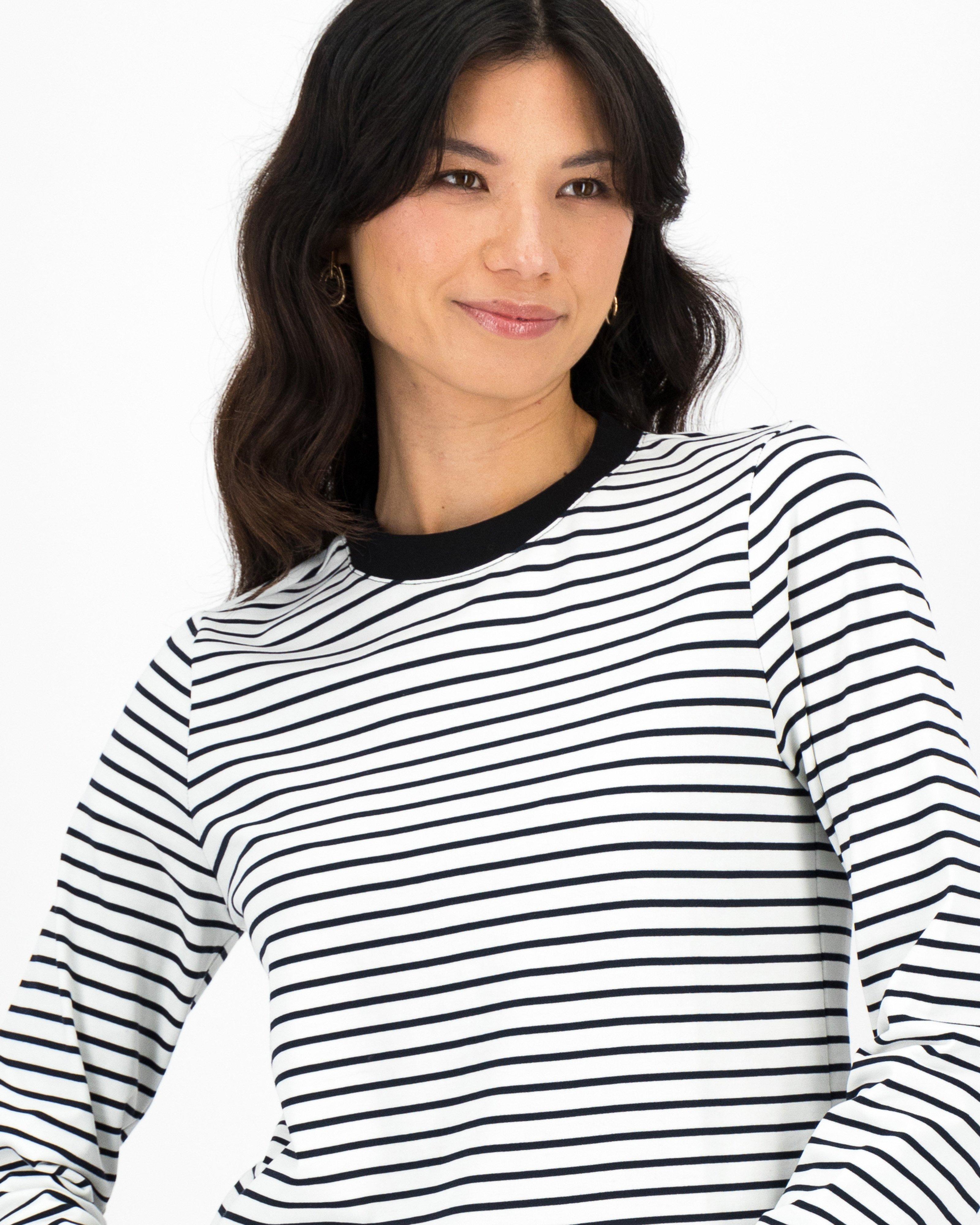 Erin Stripe Long Sleeve Tee -  Black
