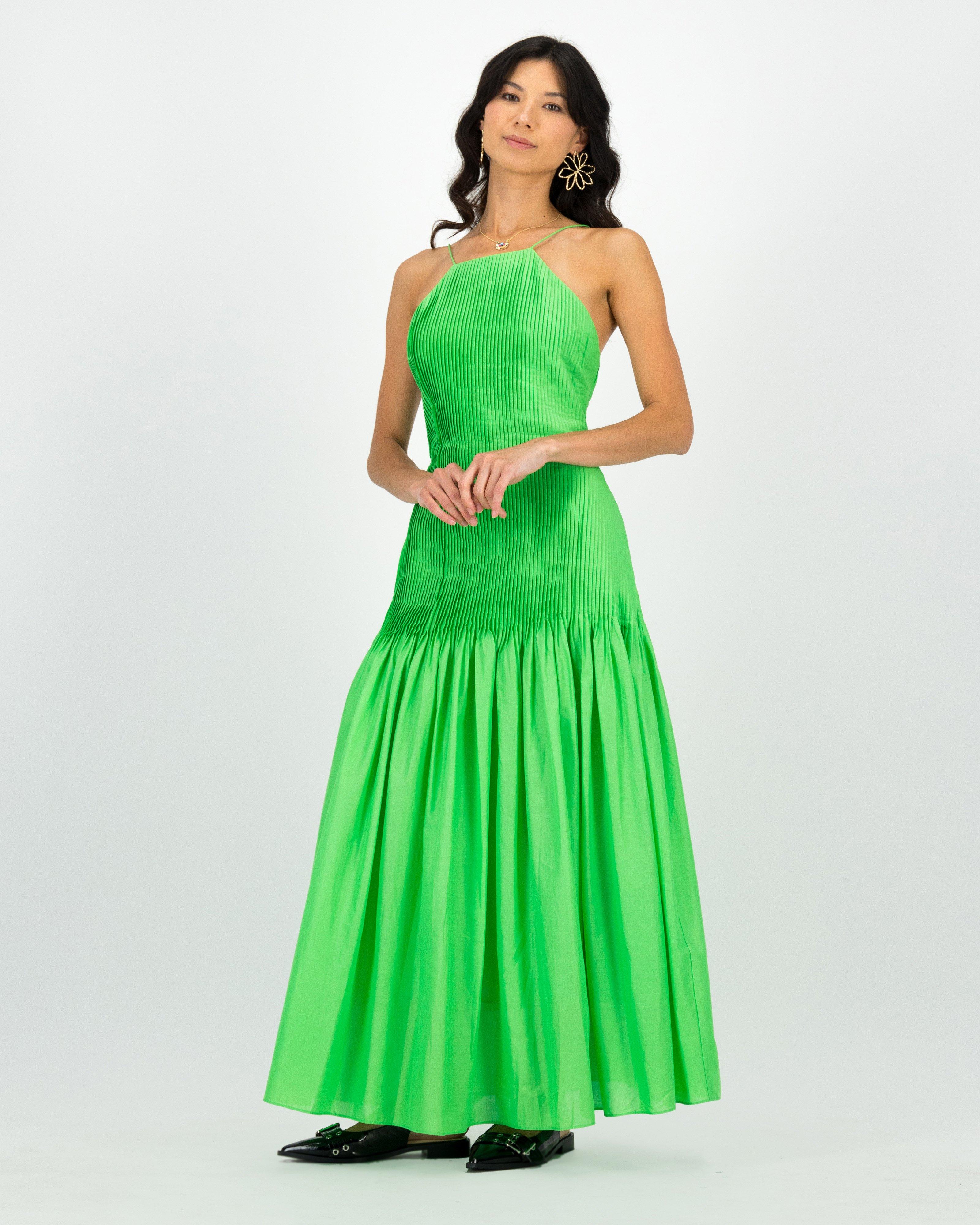 Ella Pleated Maxi Dress -  Green