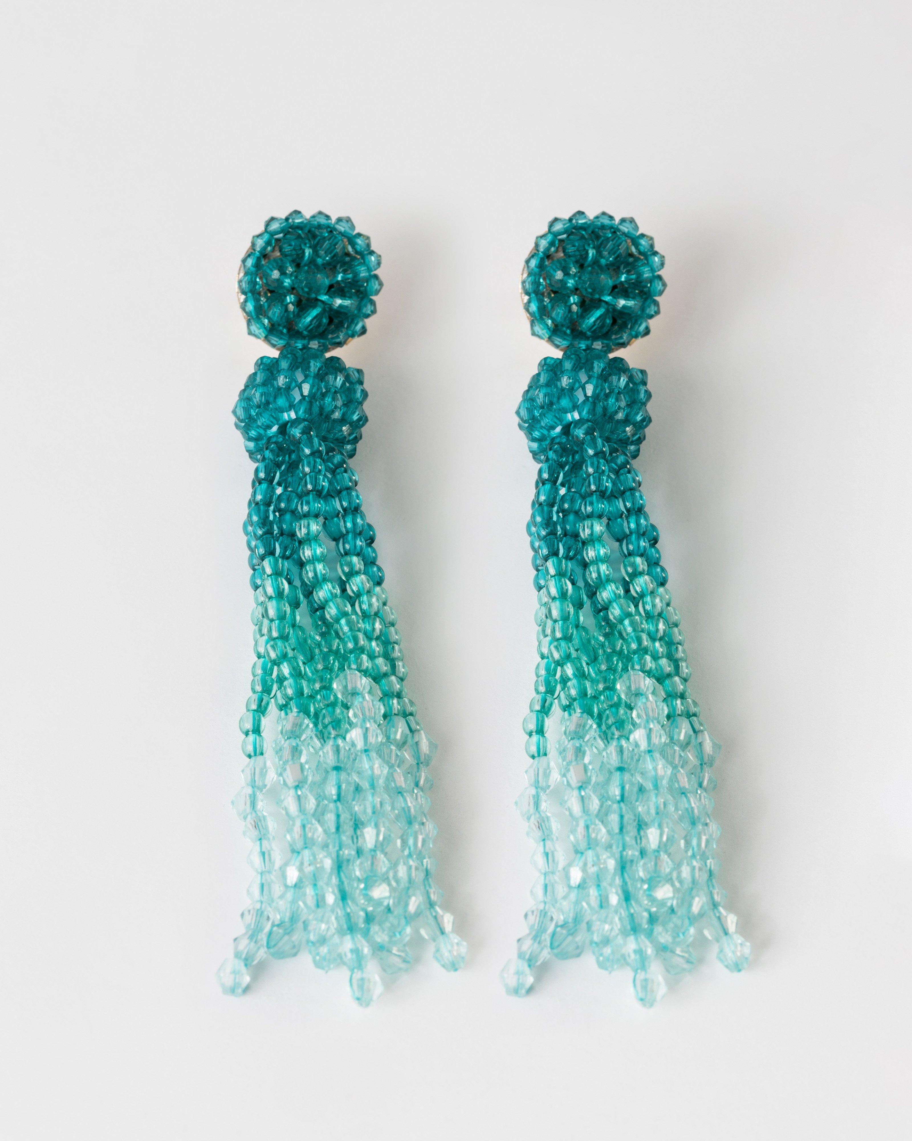 Beaded Ombre Tassel Drop -  Blue