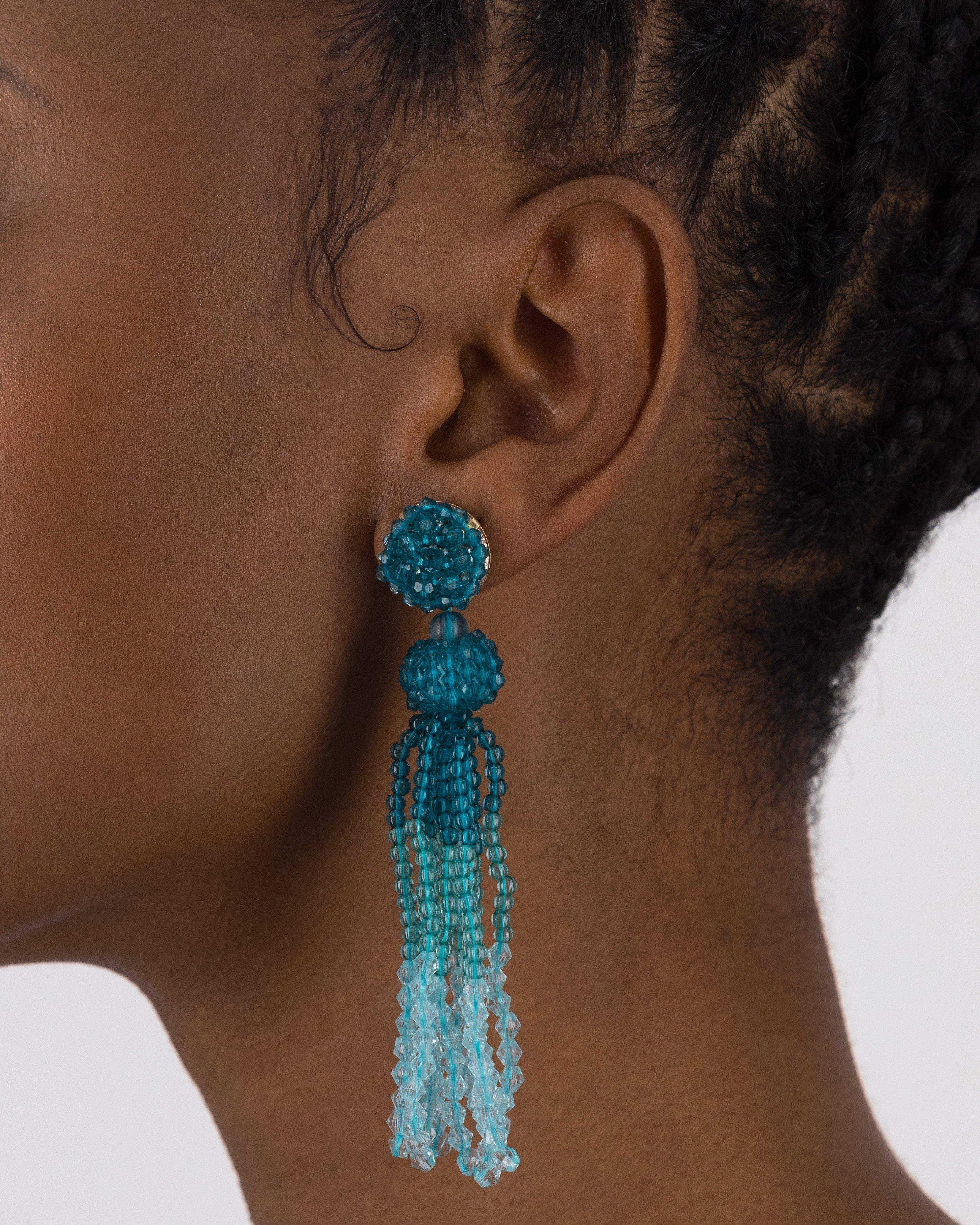 Beaded Ombre Tassel Drop -  Blue