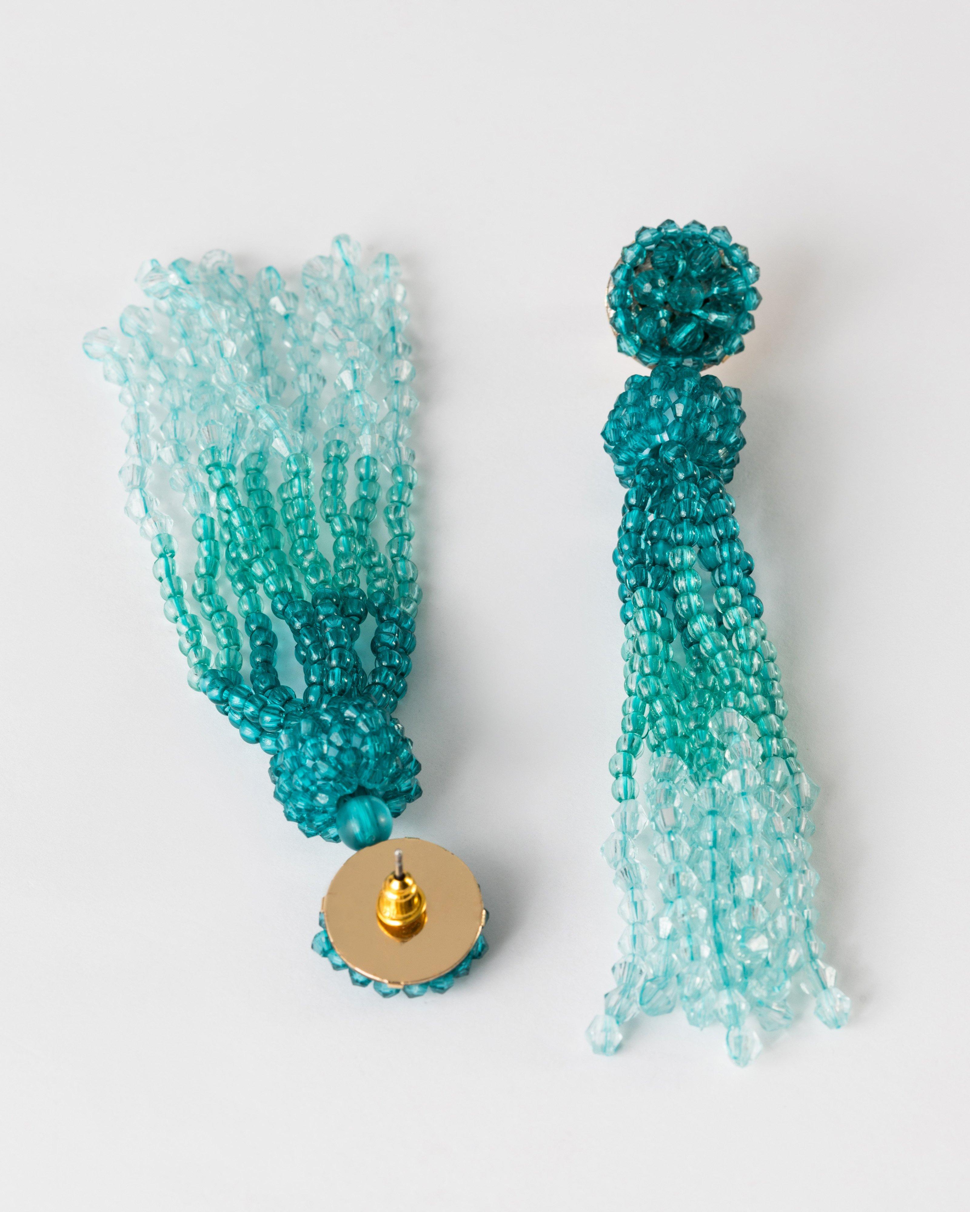 Beaded Ombre Tassel Drop -  Blue