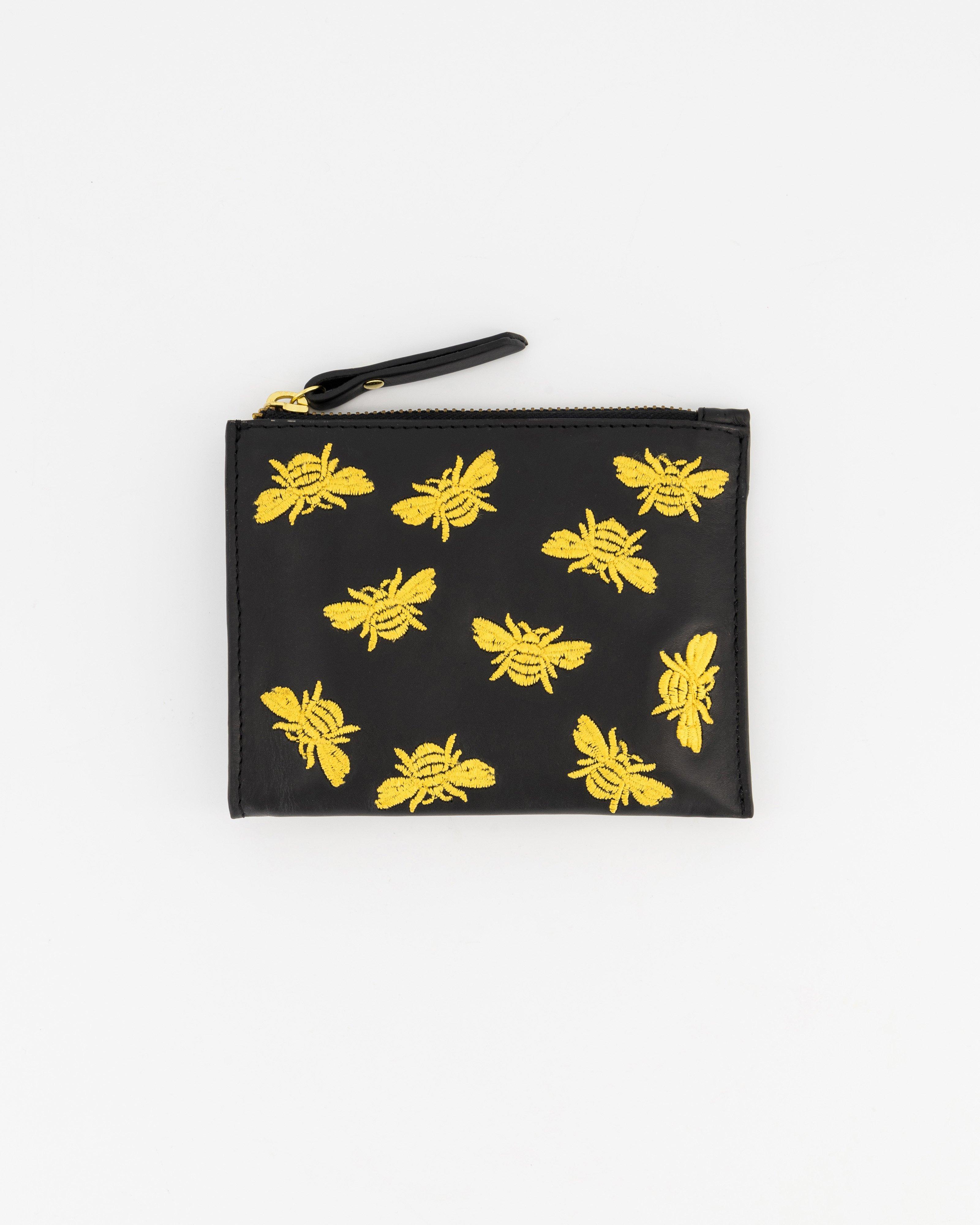 Marrian Embroidered Bee Pouch -  Black
