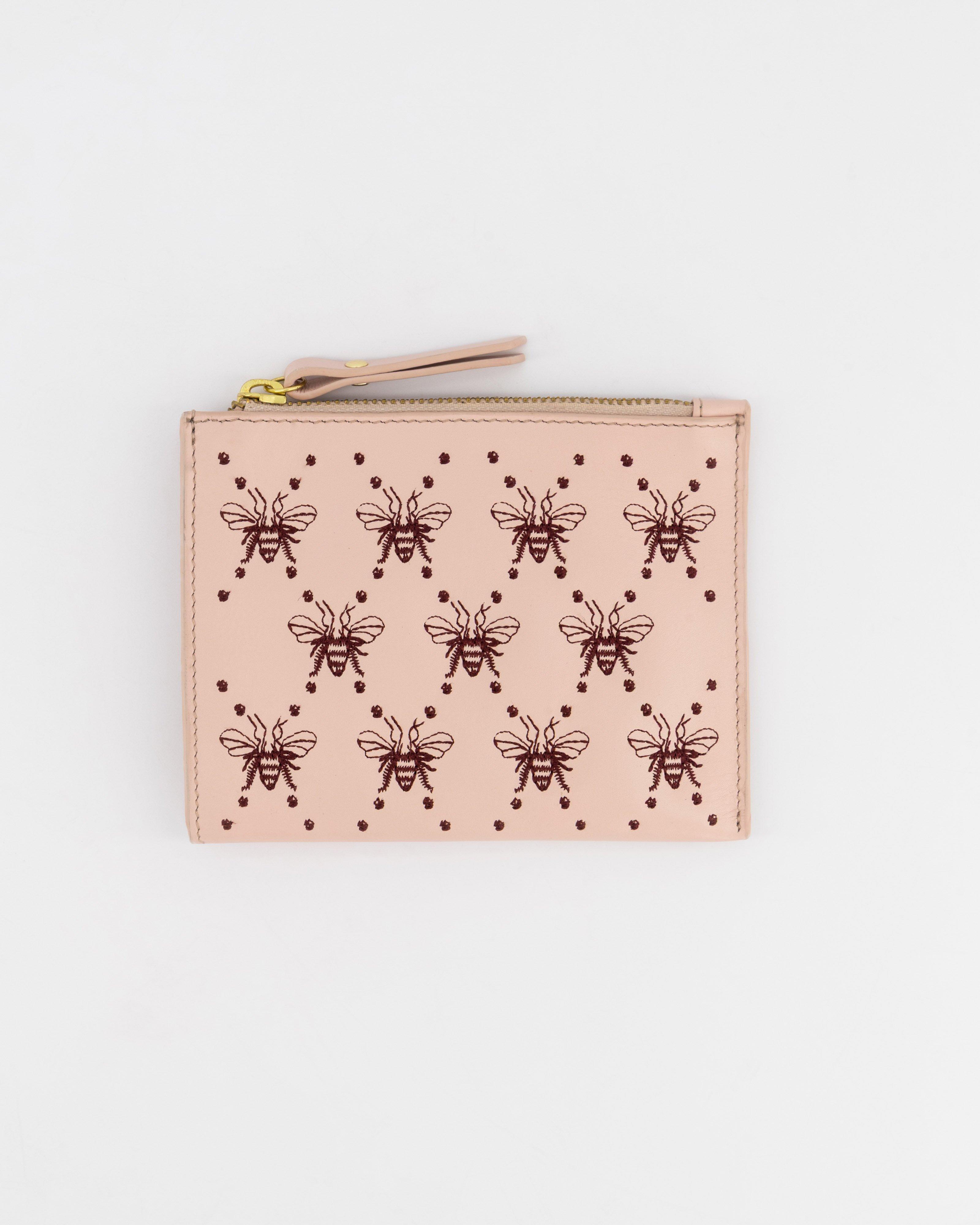 Marrian Embroidered Bee Pouch -  Dusty Pink
