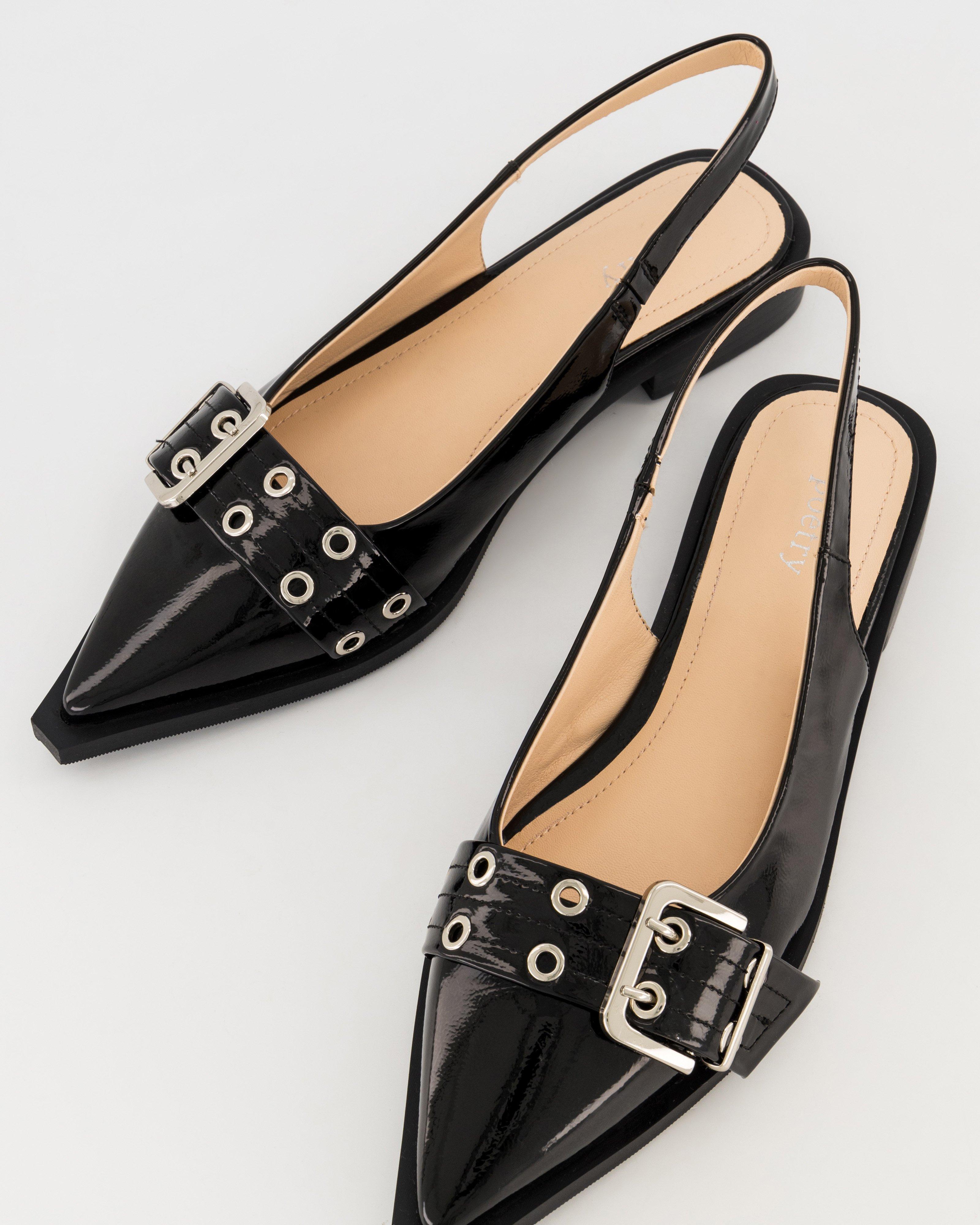 Halle Buckle Slingback Mule -  Black