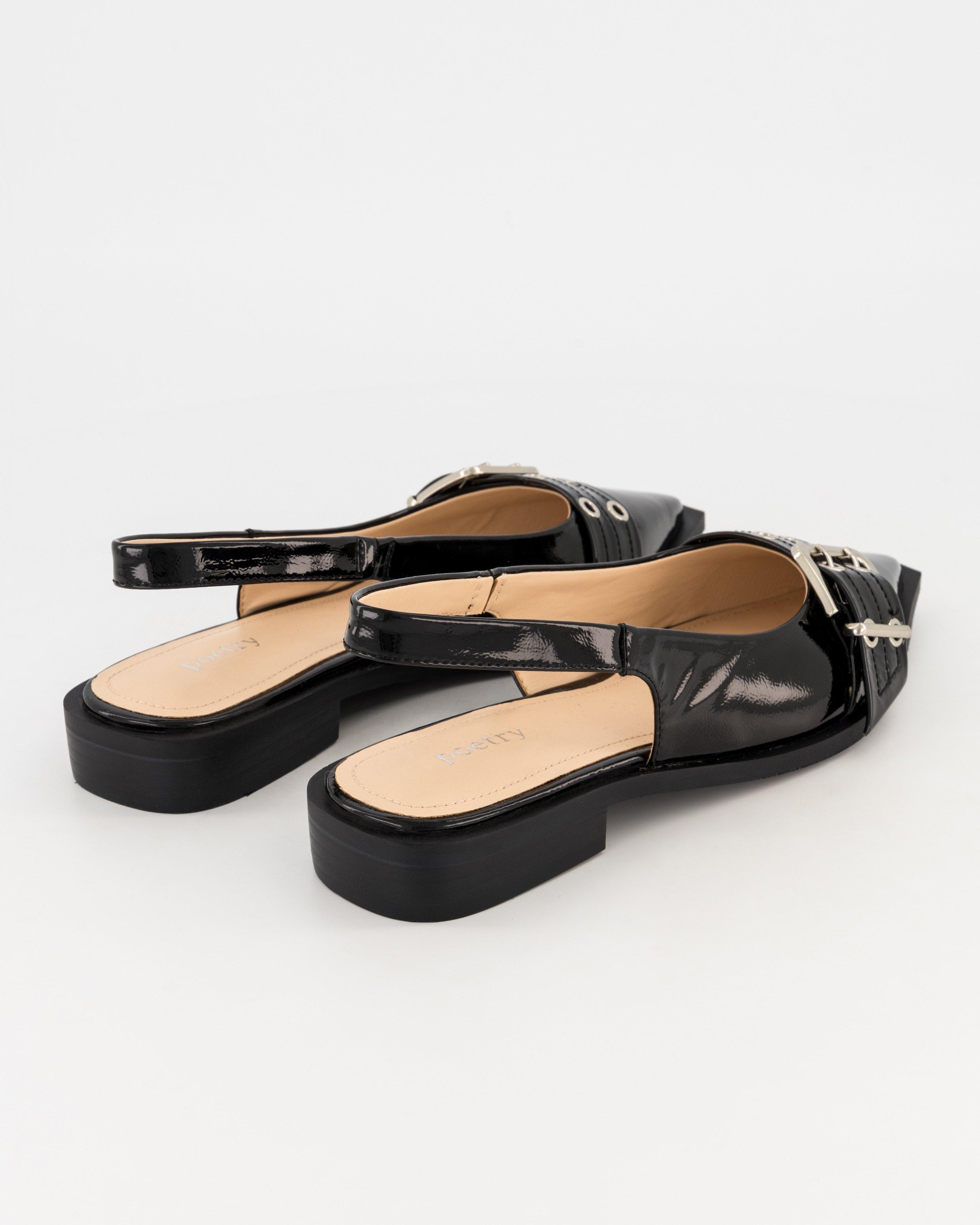 Halle Buckle Slingback Mule -  Black