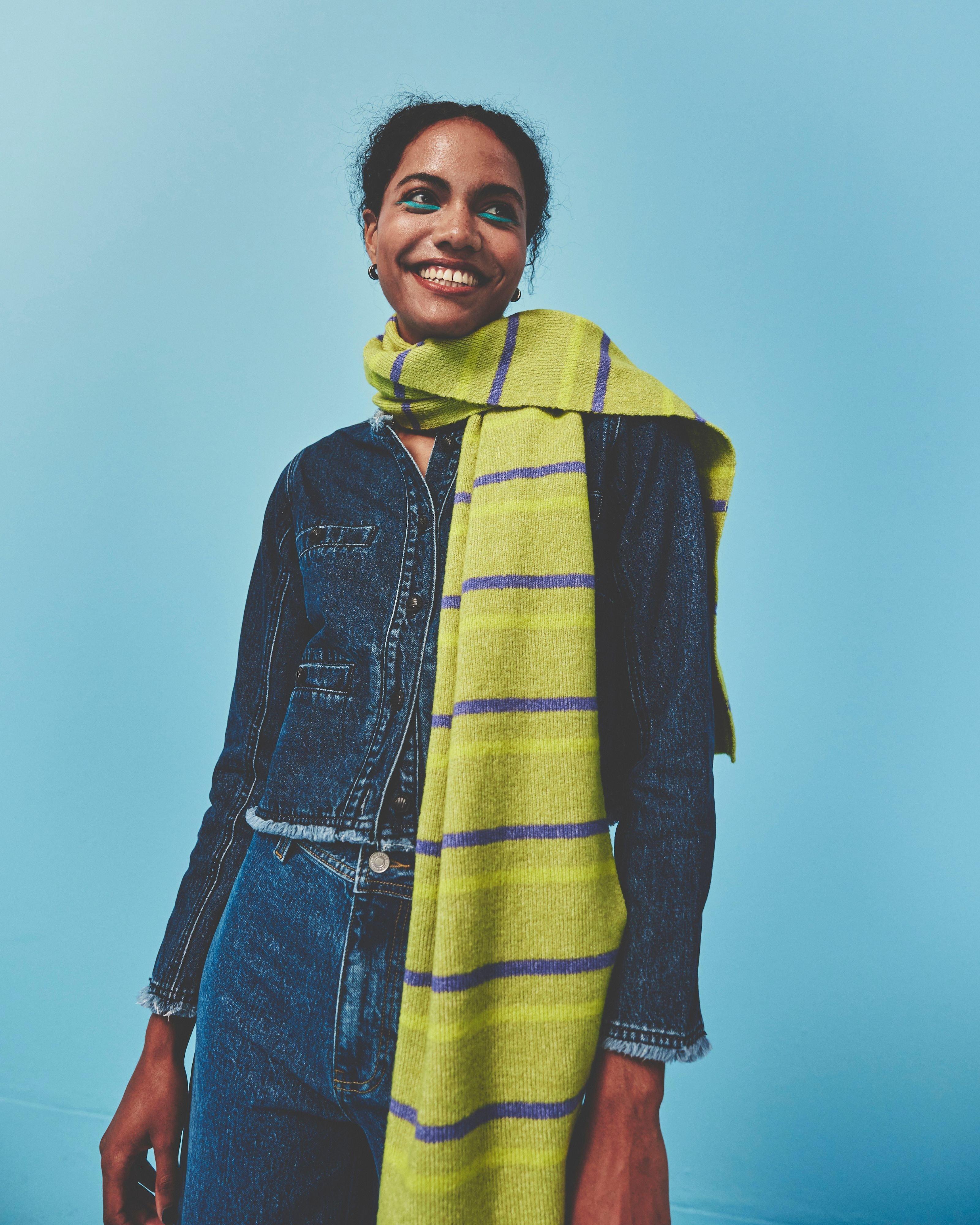 Gabi Striped Scarf -  Green