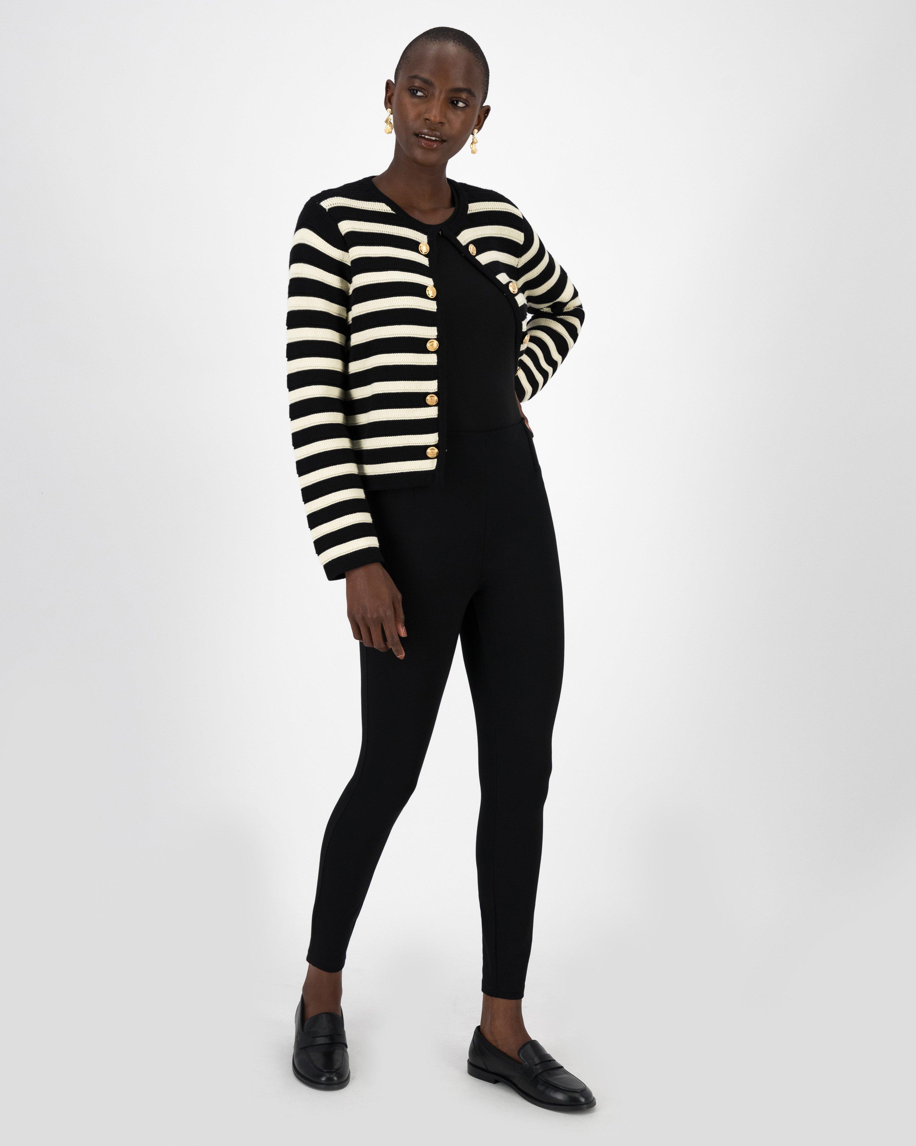 Jac Smart Stripe Button Detail Cardi -  Black
