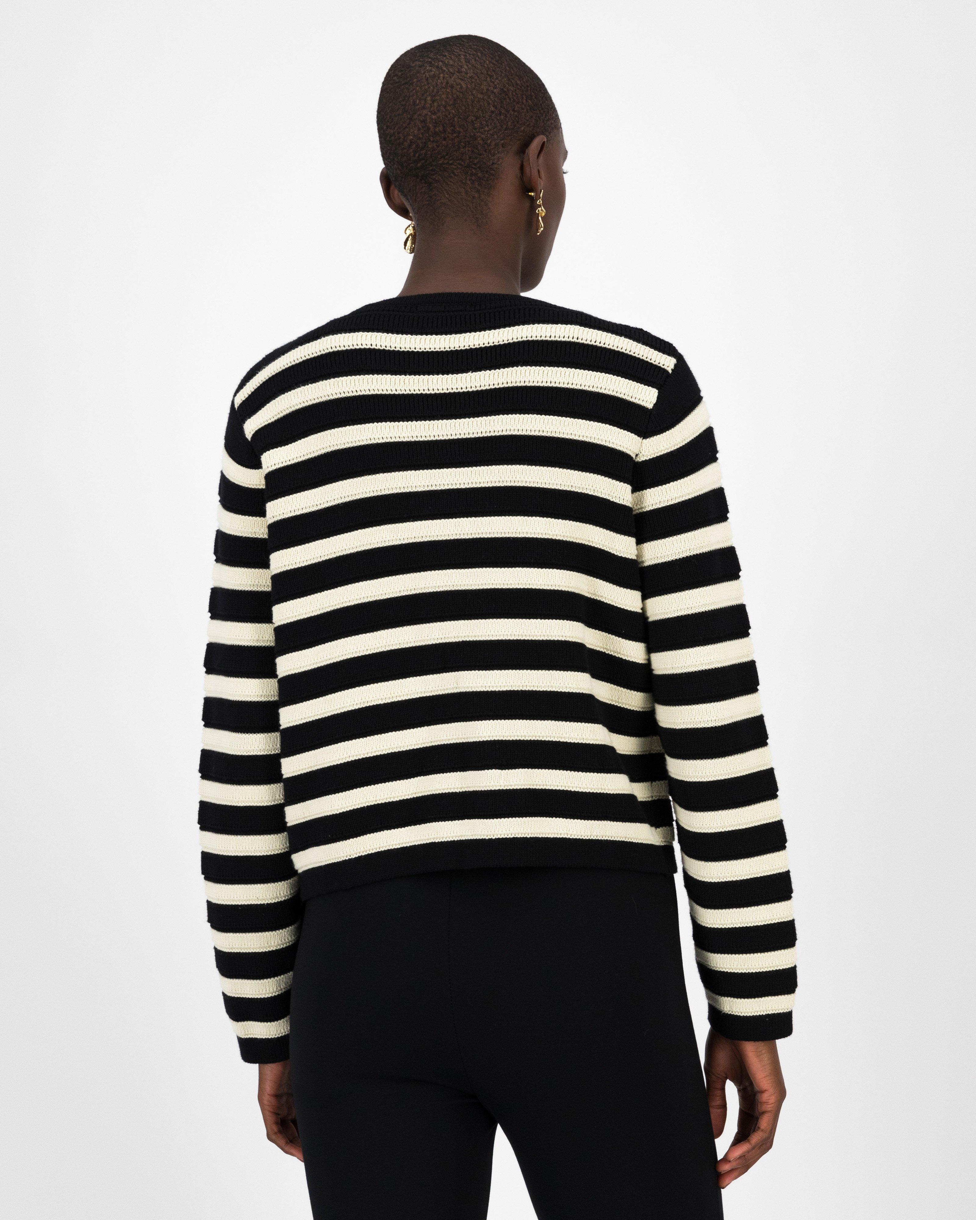 Jac Smart Stripe Button Detail Cardi -  Black