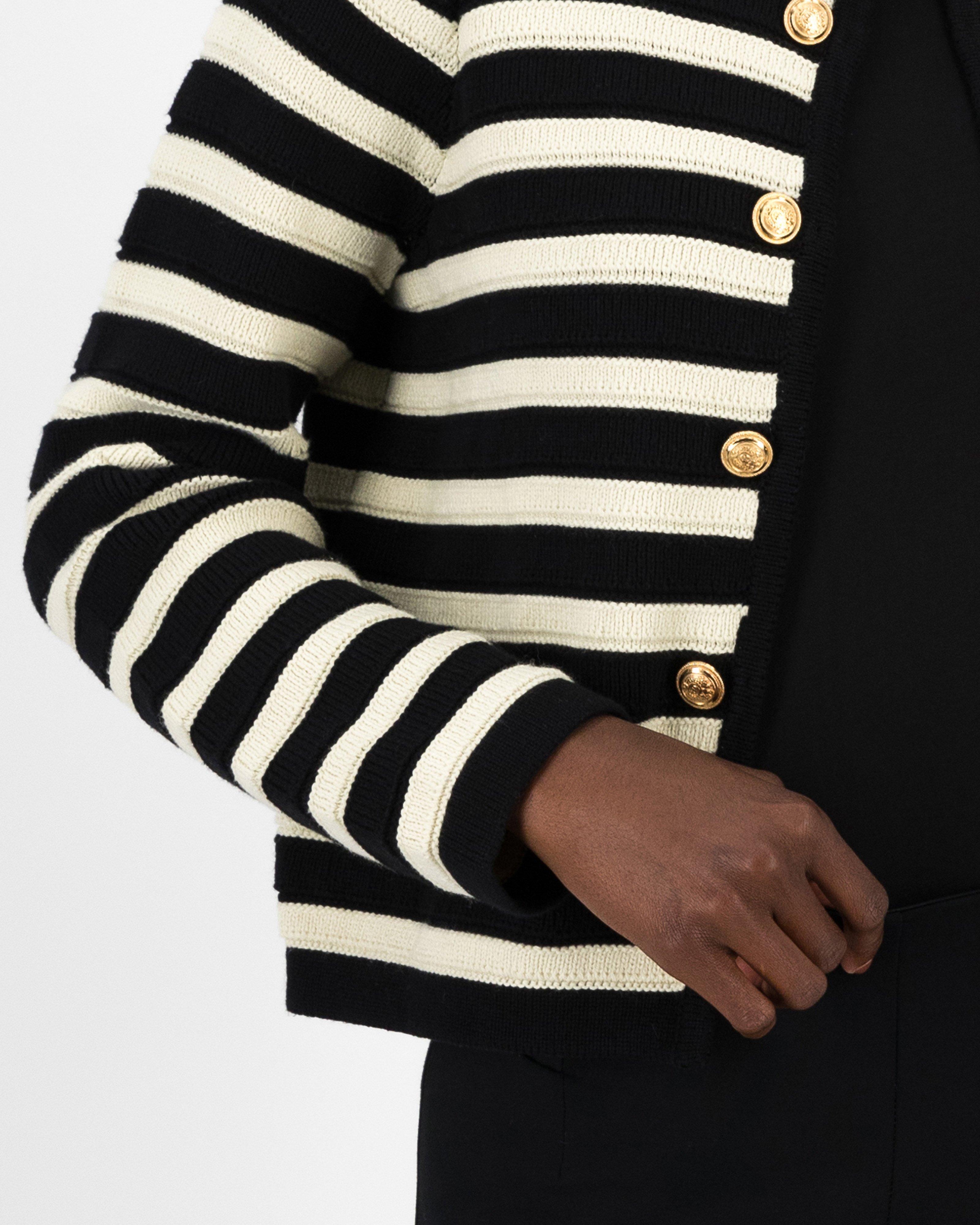 Jac Smart Stripe Button Detail Cardi -  Black