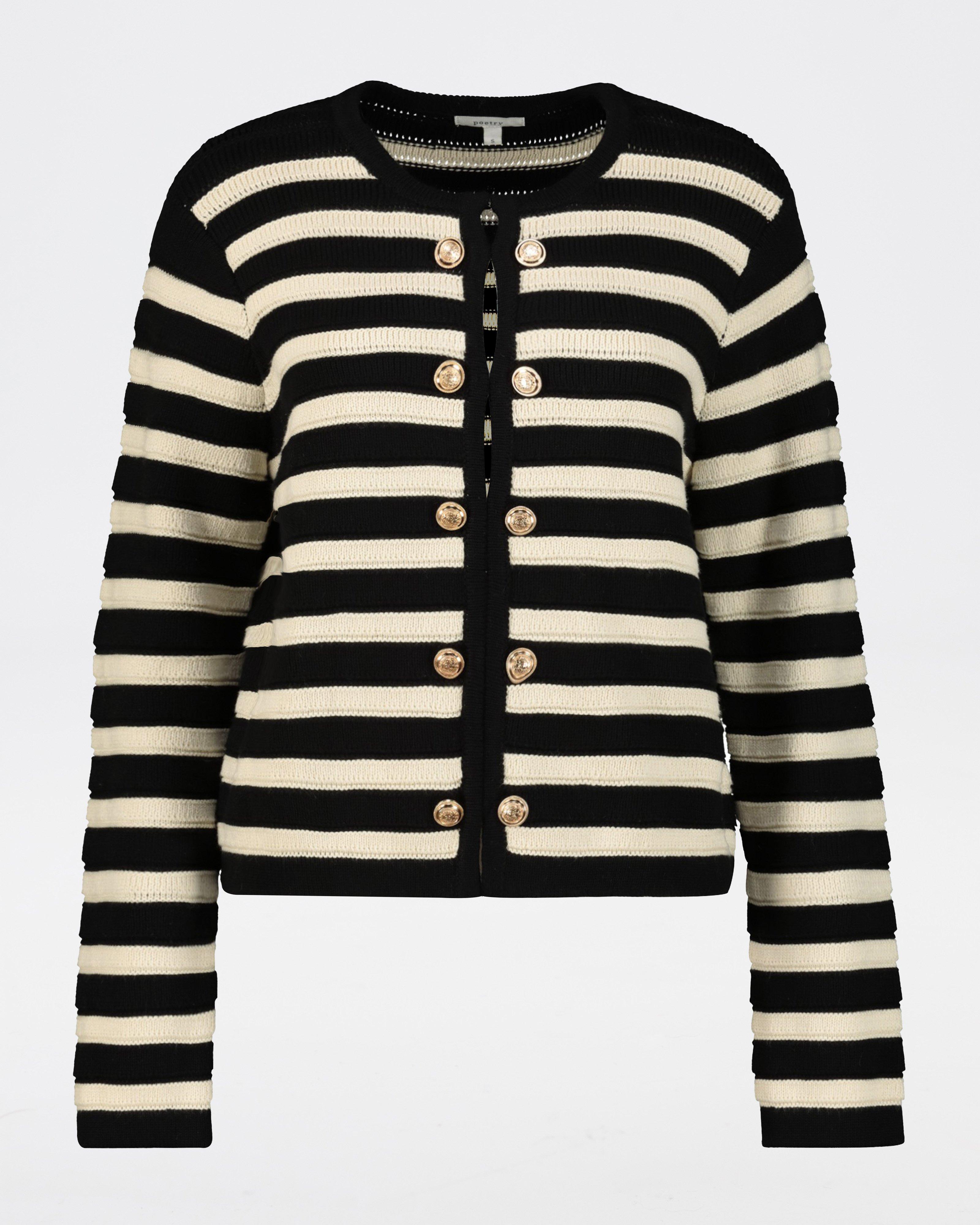 Jac Smart Stripe Button Detail Cardi -  Black