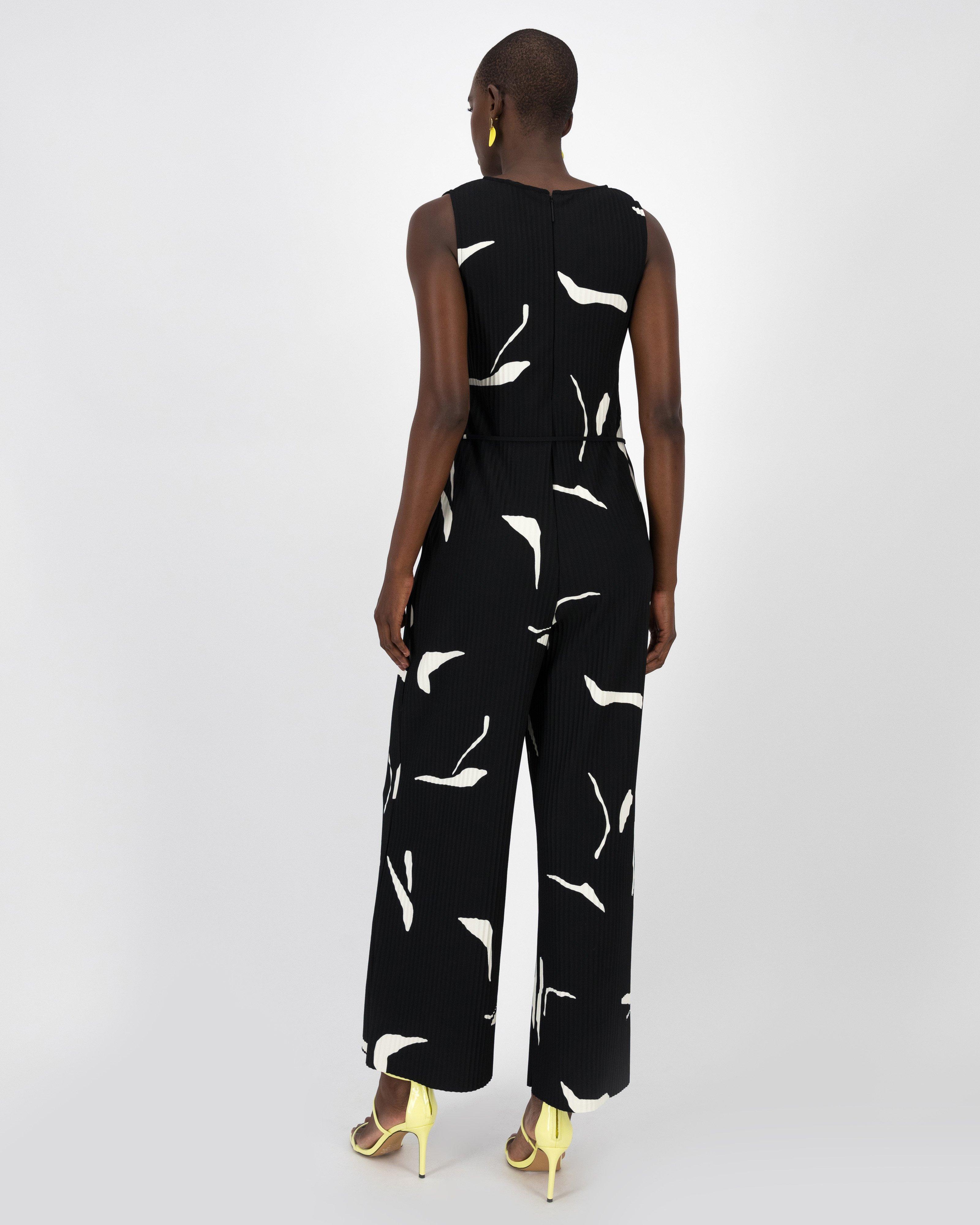 Stephany Printed Plisse Jumpsuit -  Black