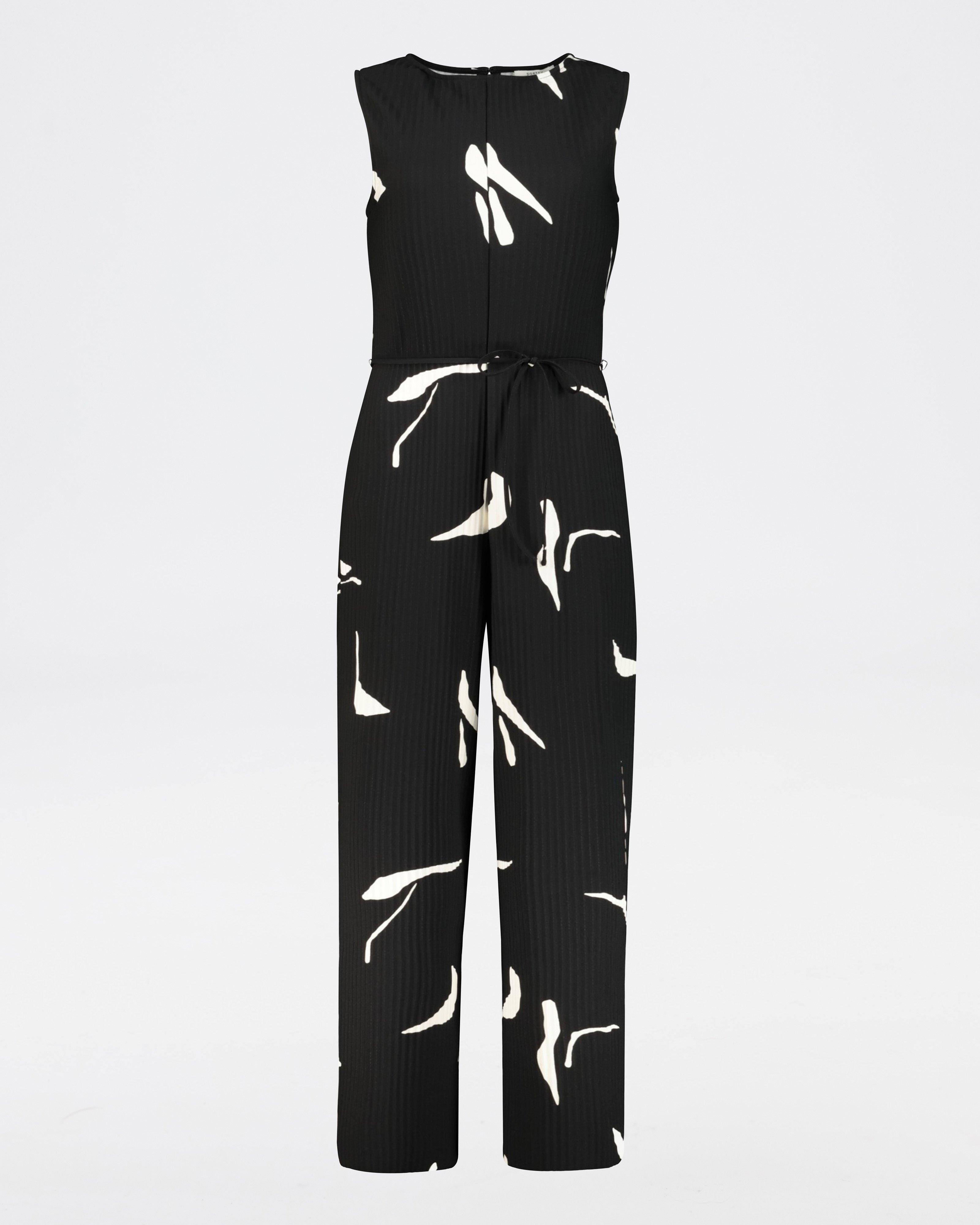 Stephany Printed Plisse Jumpsuit -  Black
