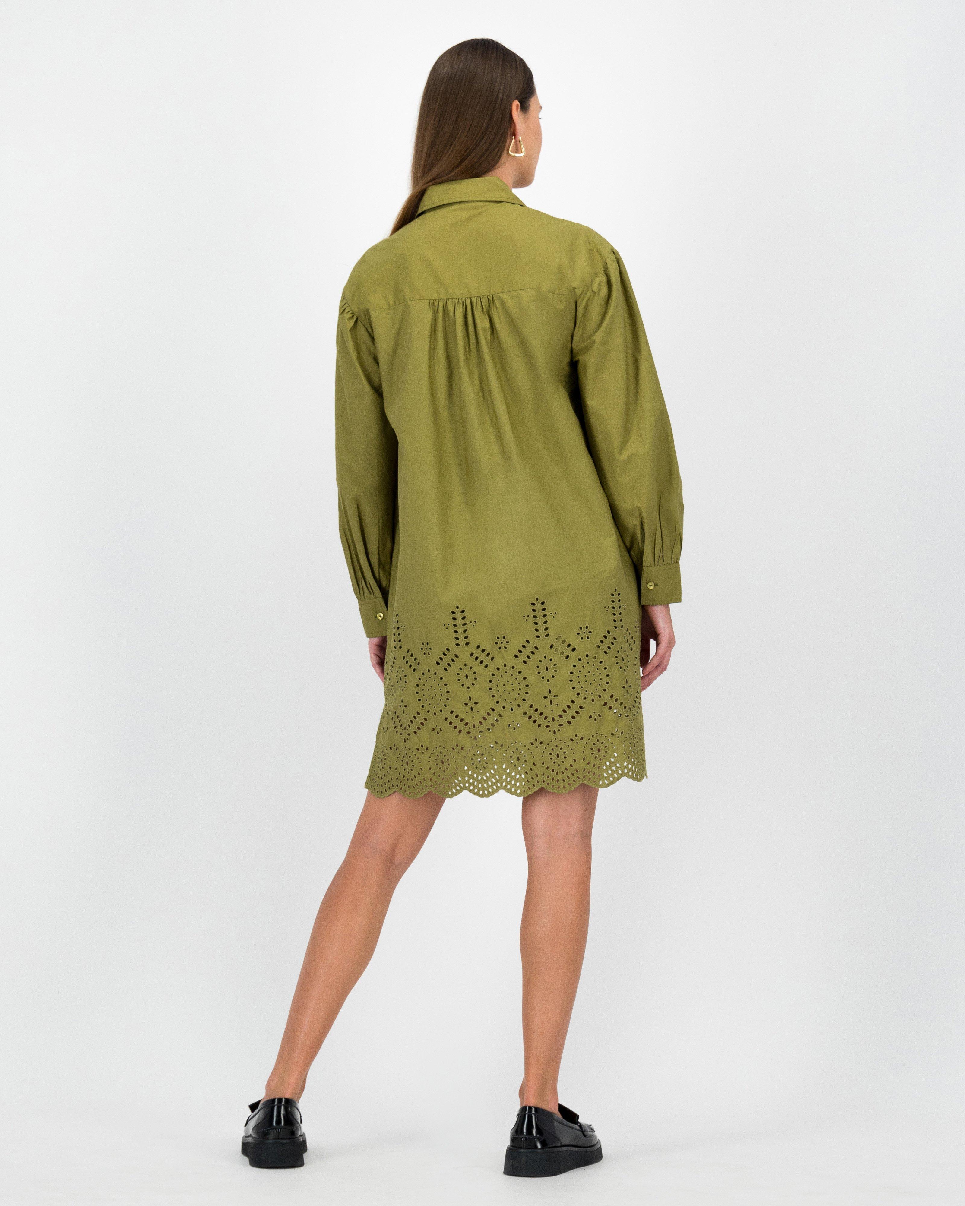 Alexa Schiffli Shirt Dress -  Olive