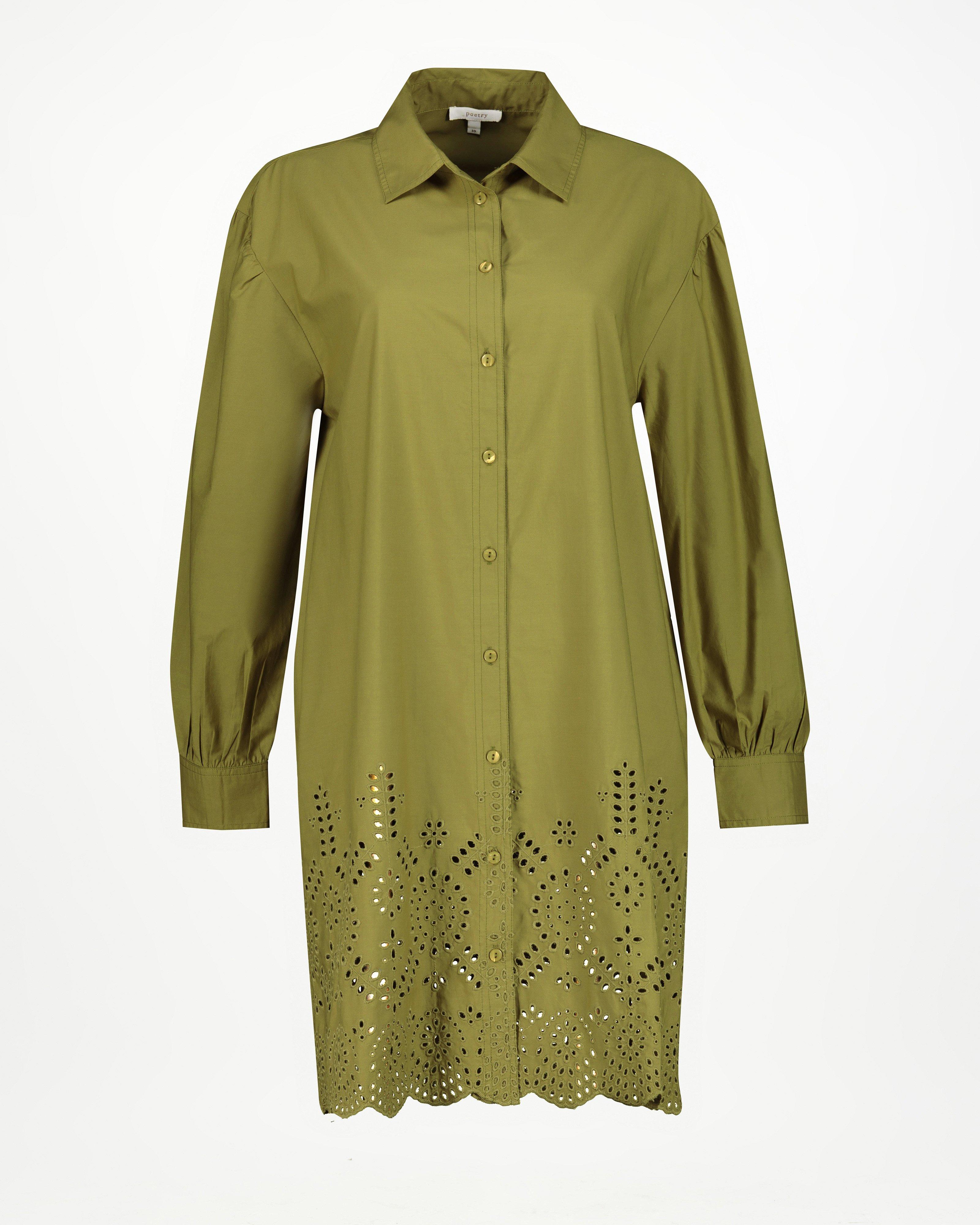 Alexa Schiffli Shirt Dress -  Olive