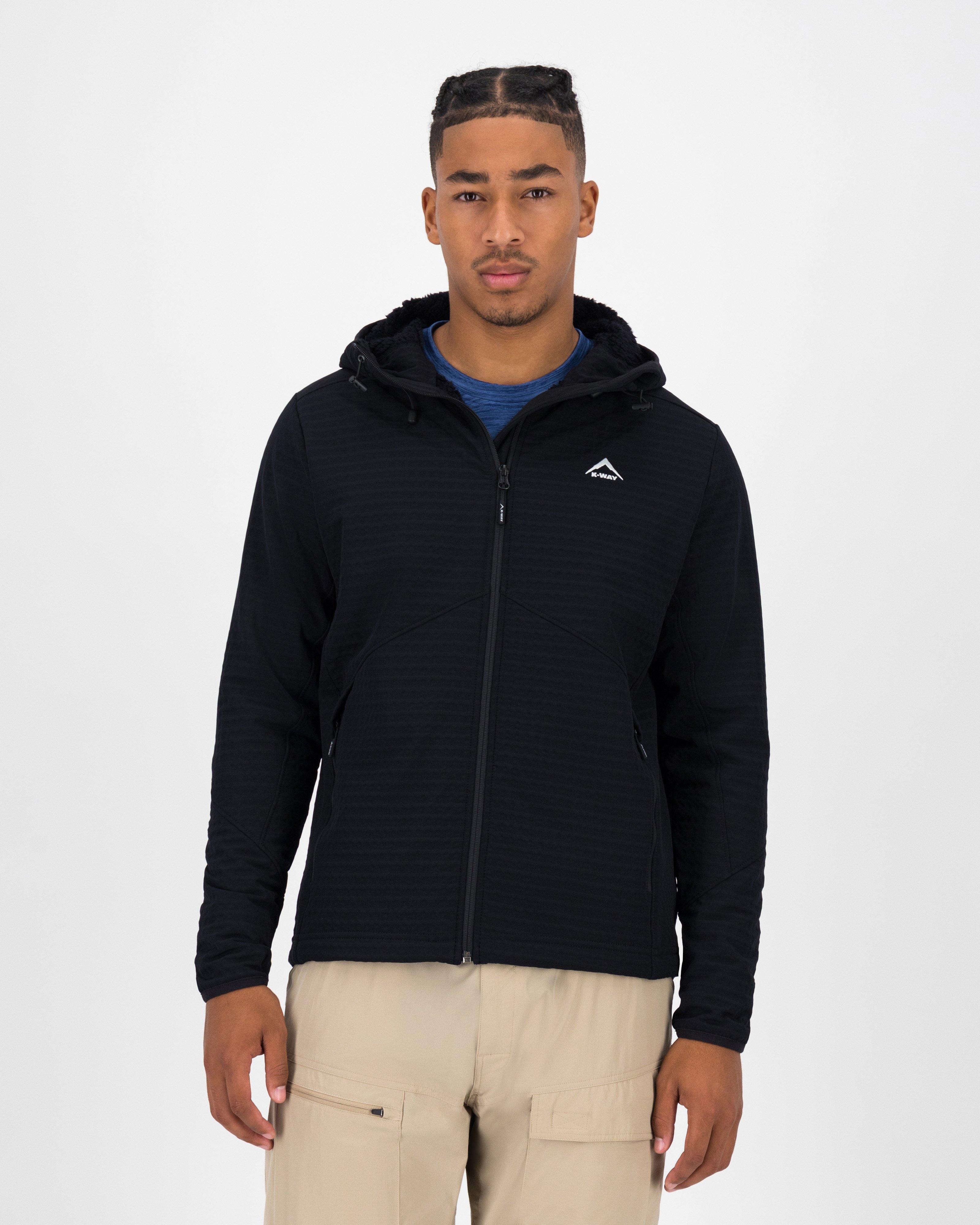 K-Way Men’s Grid Hooded Fleece Jacket  -  Black