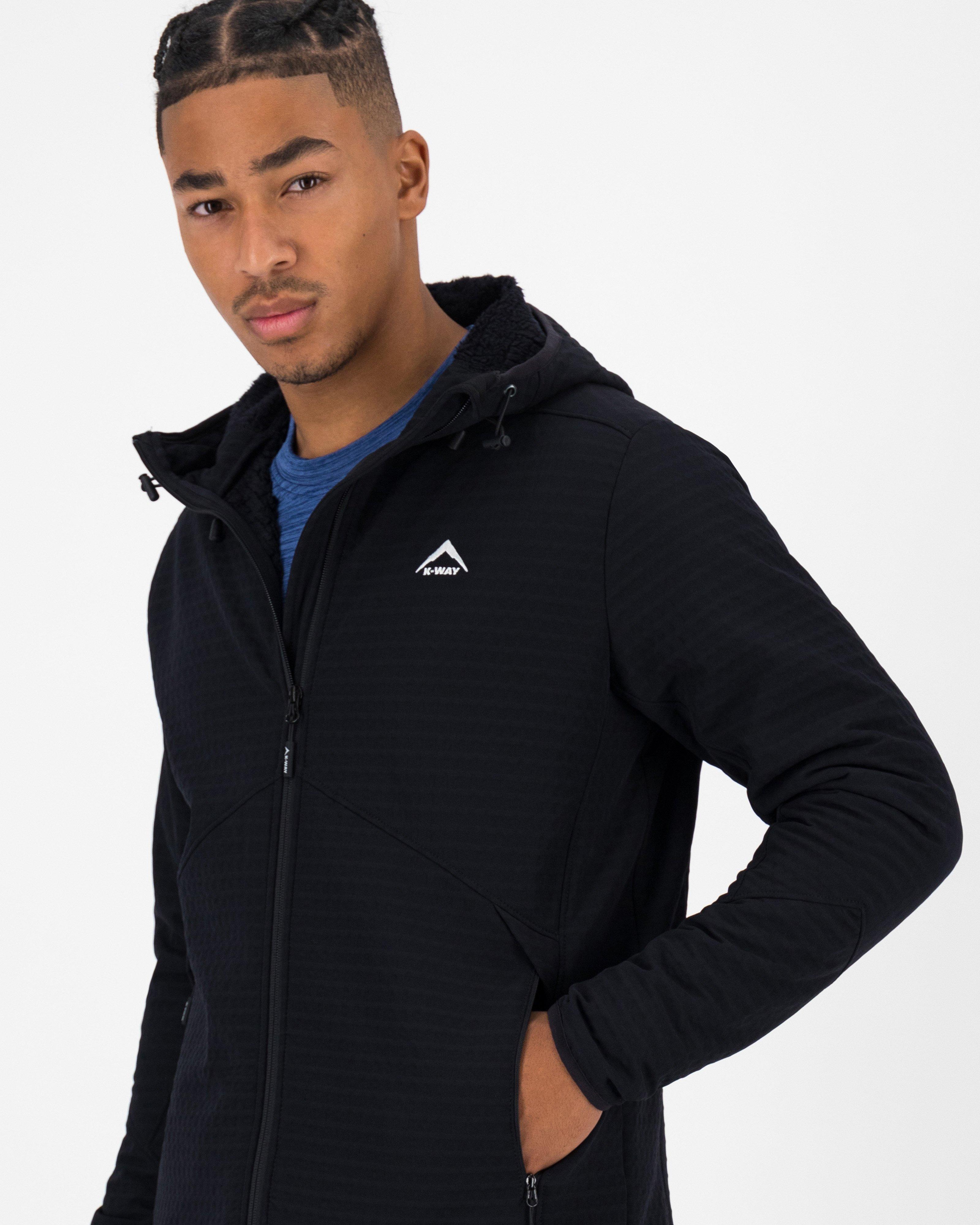 K-Way Men’s Grid Hooded Fleece Jacket  -  Black