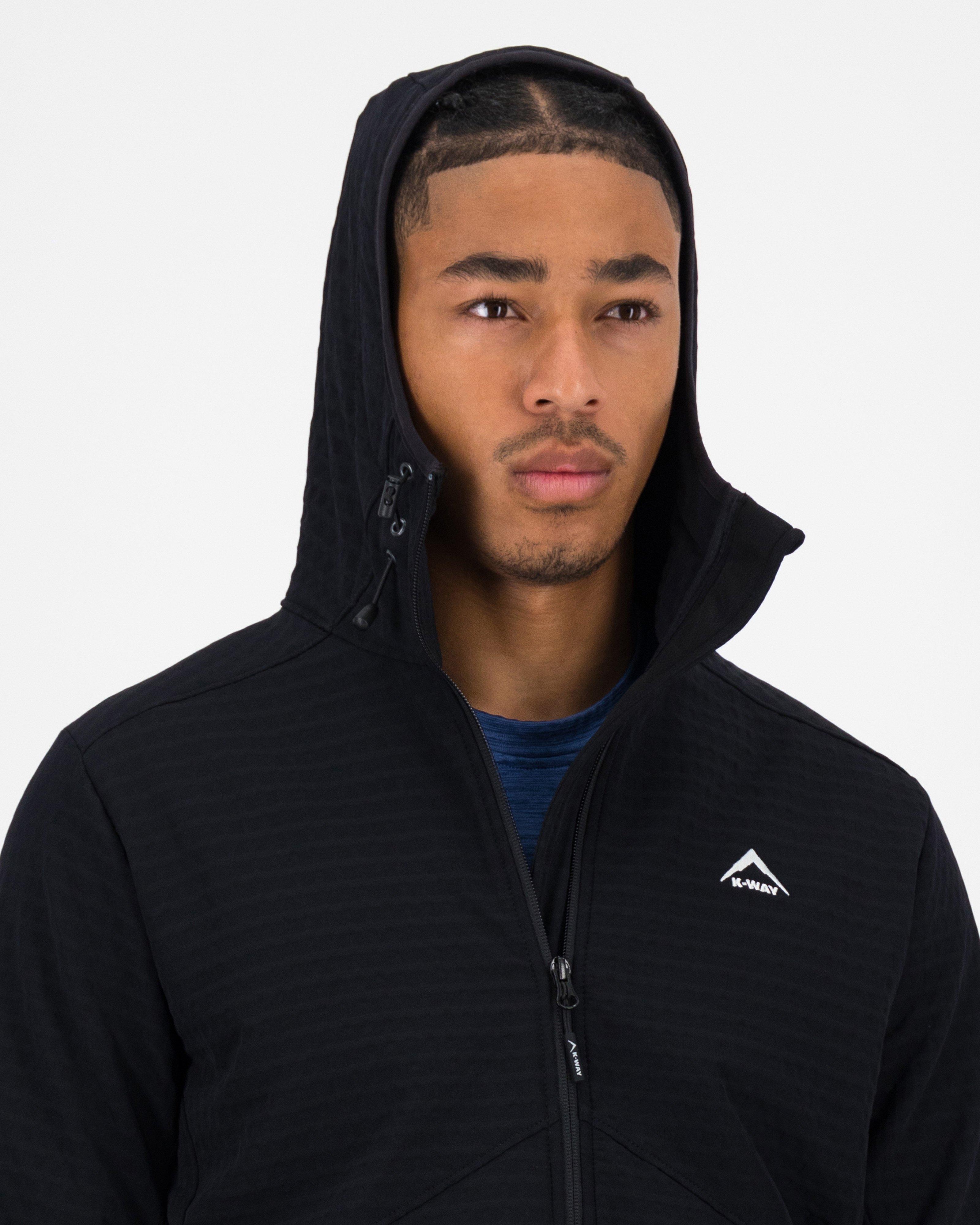 K-Way Men’s Grid Hooded Fleece Jacket  -  Black