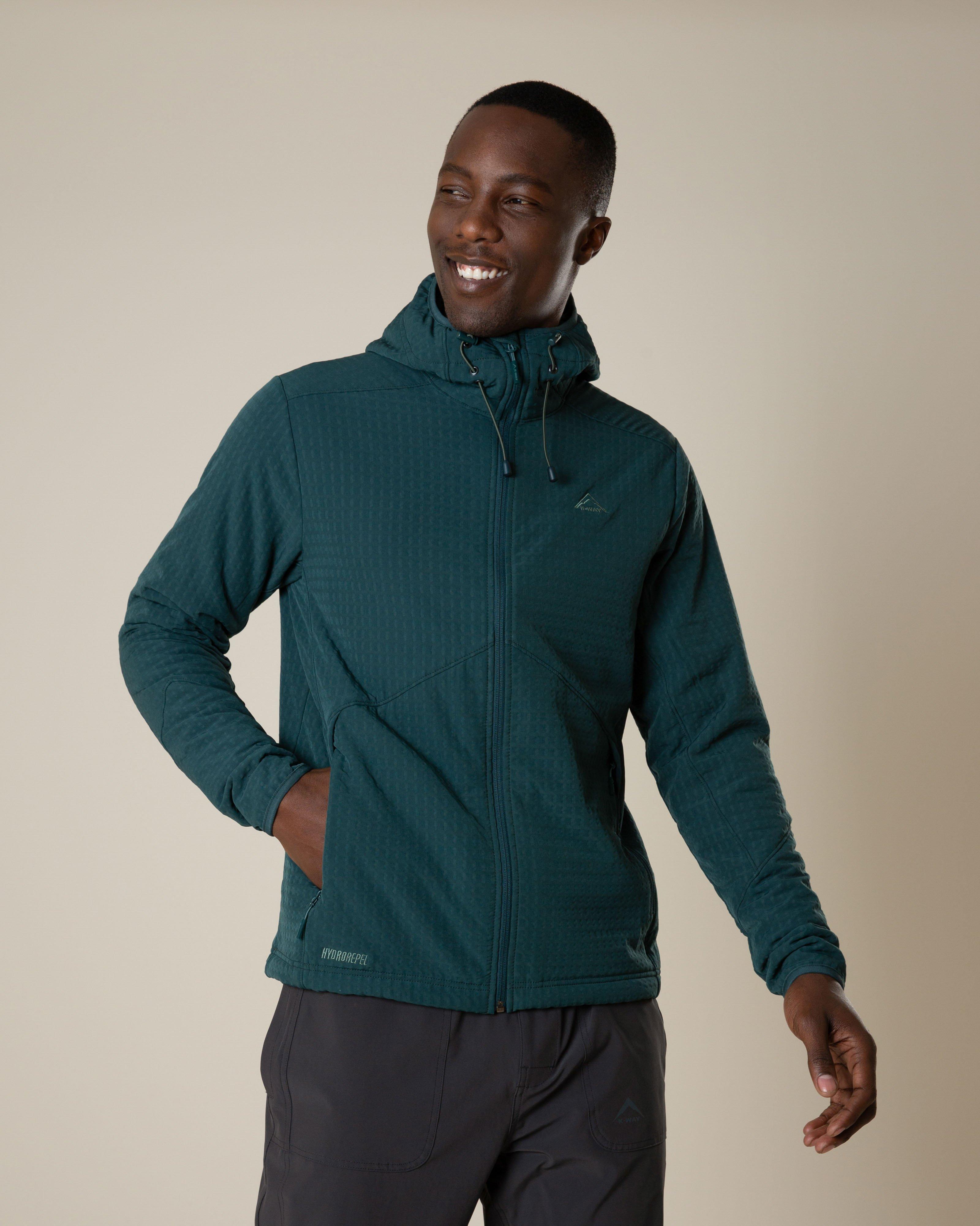 K-Way Men’s Grid Hooded Fleece Jacket  -  Dark Green