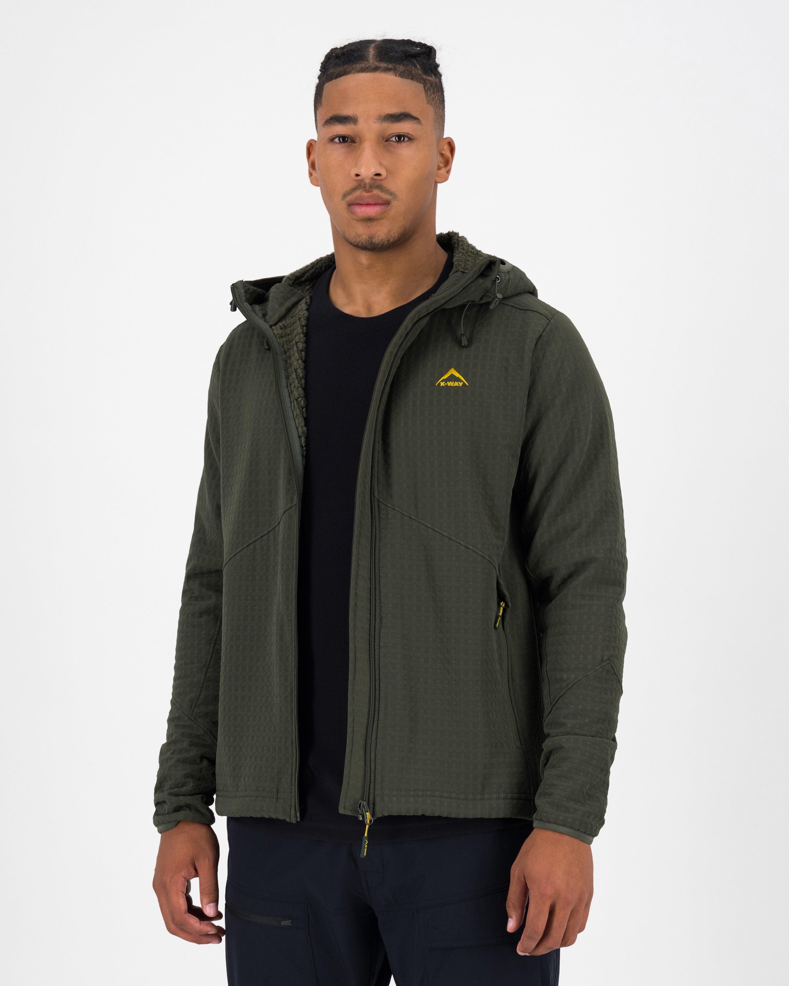 K-Way Men’s Grid Hooded Fleece Jacket  -  Dark Olive