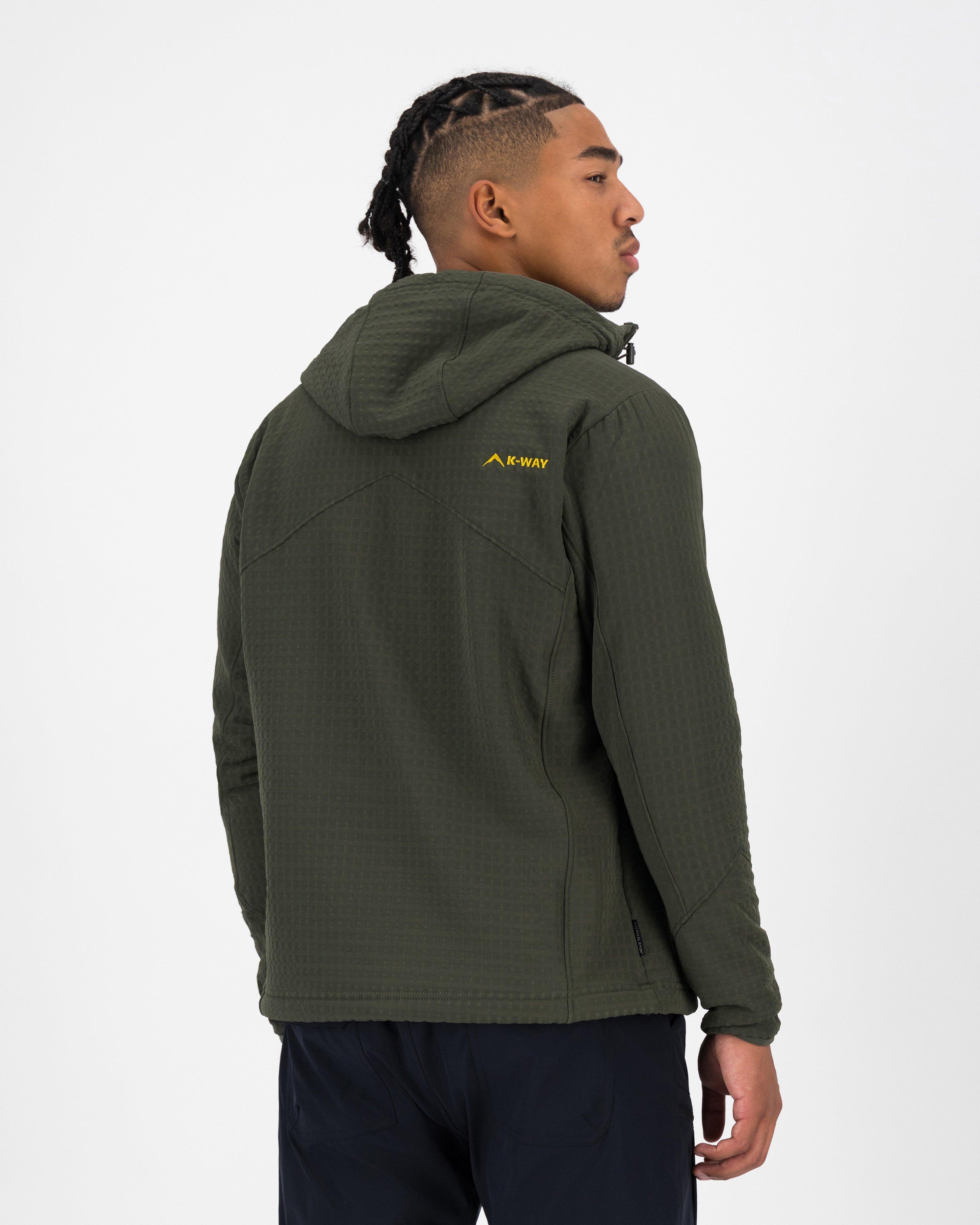 K-Way Men’s Grid Hooded Fleece Jacket  -  Dark Olive