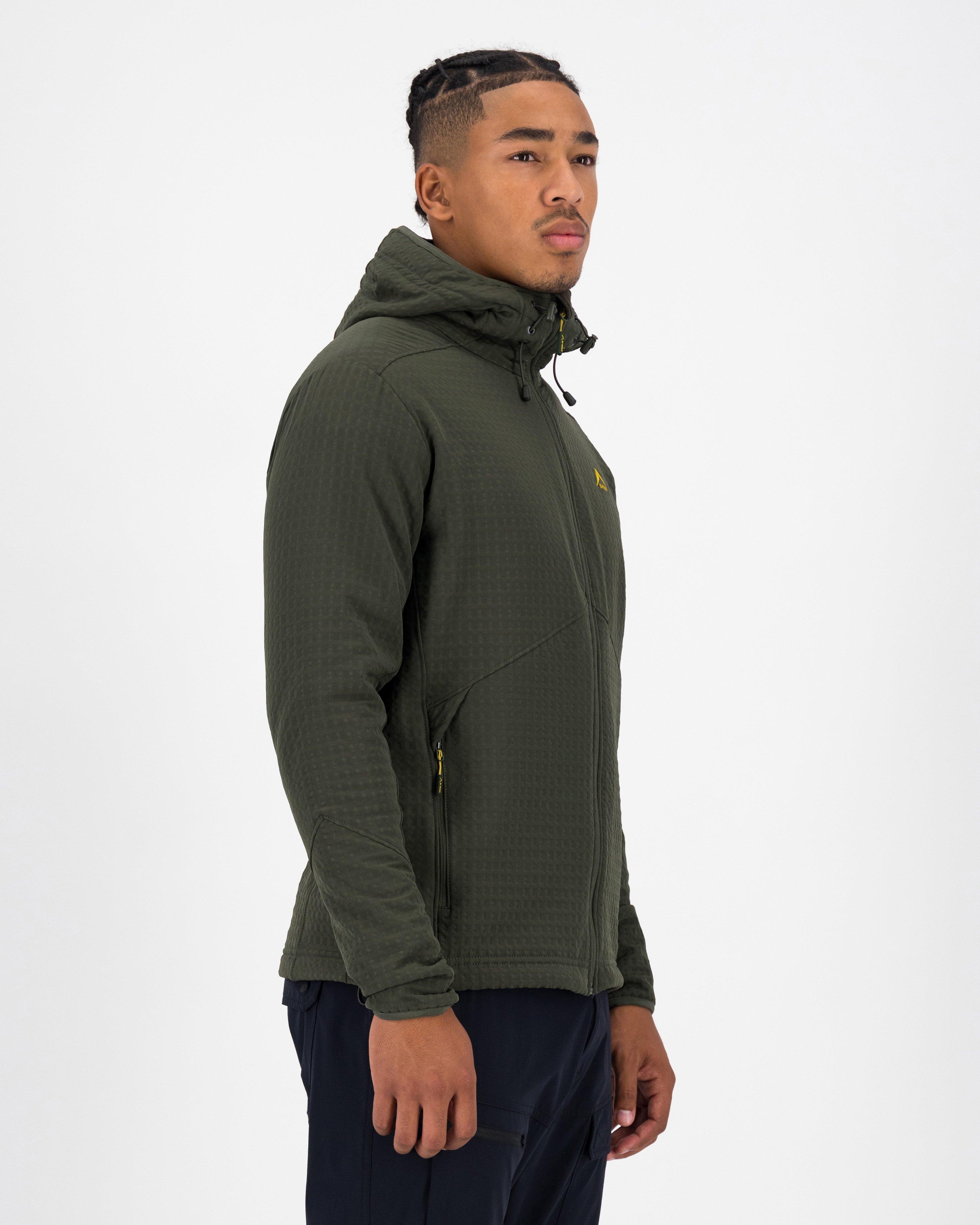 K-Way Men’s Grid Hooded Fleece Jacket  -  Dark Olive