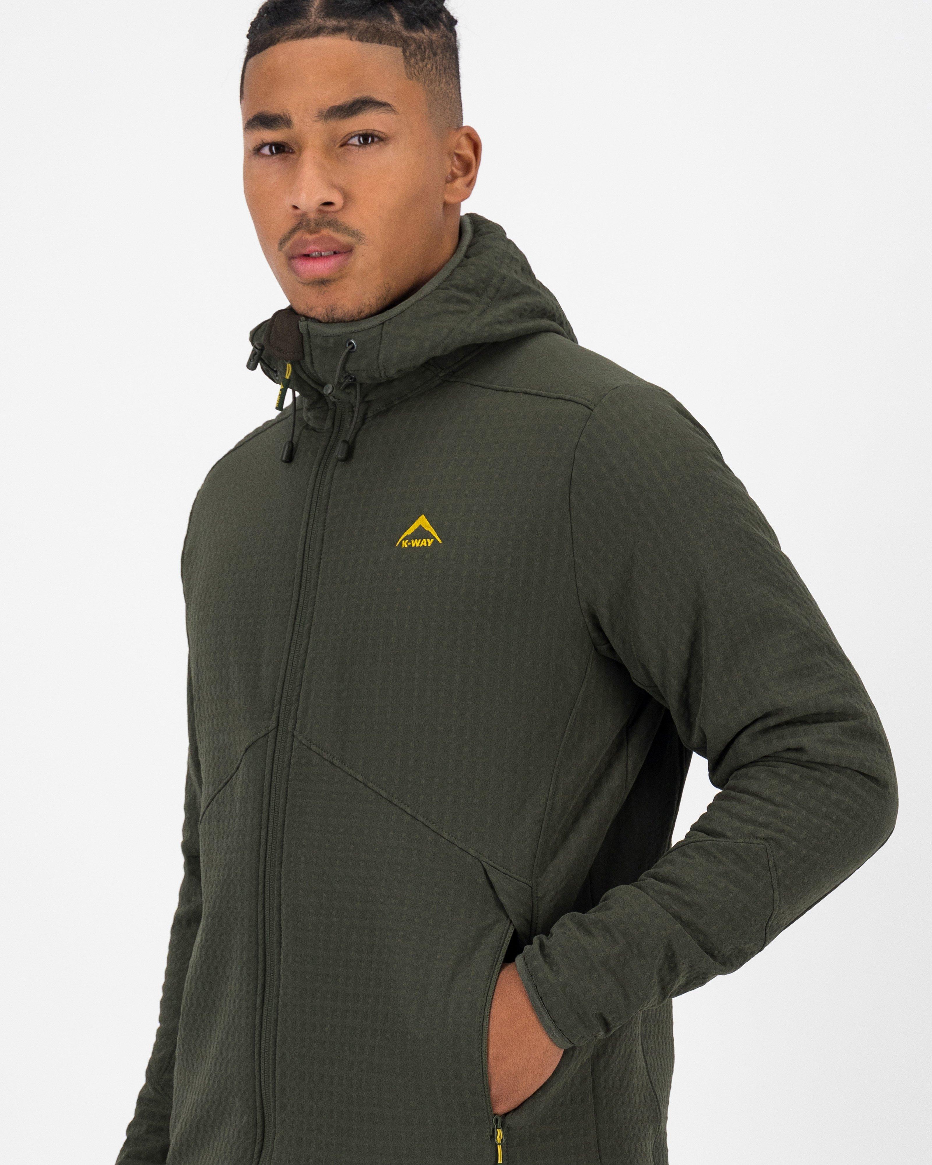 K-Way Men’s Grid Hooded Fleece Jacket  -  Dark Olive