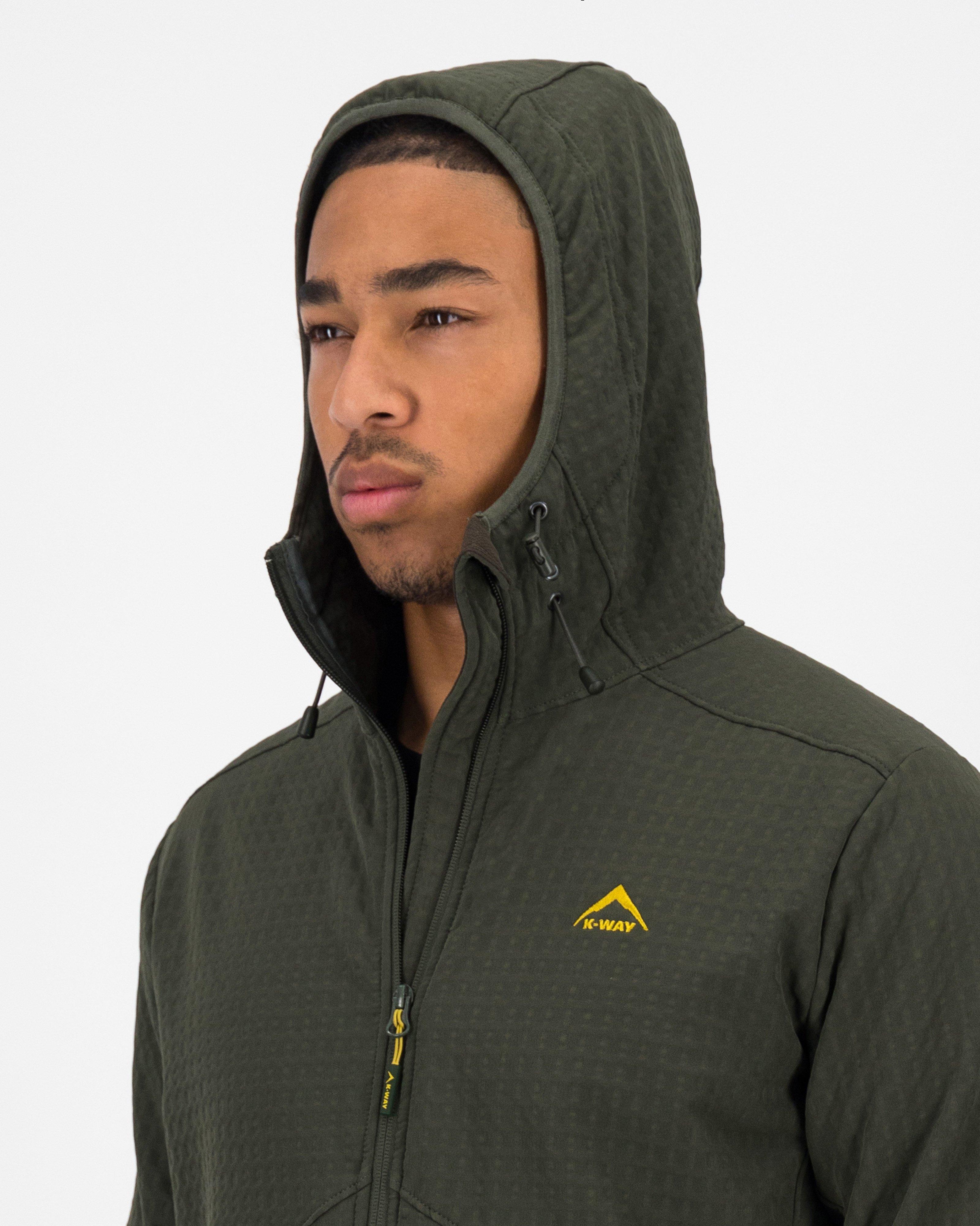 K-Way Men’s Grid Hooded Fleece Jacket  -  Dark Olive