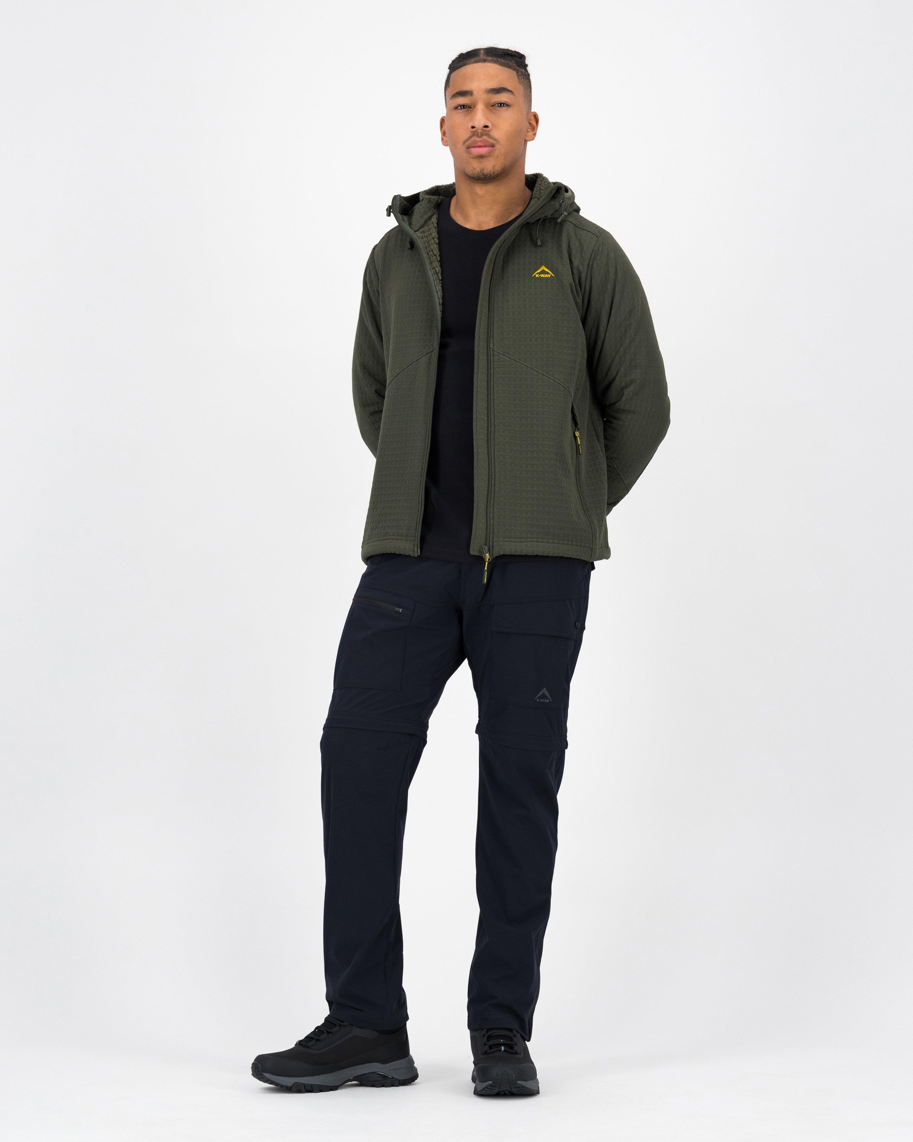 K-Way Men’s Grid Hooded Fleece Jacket  -  Dark Olive