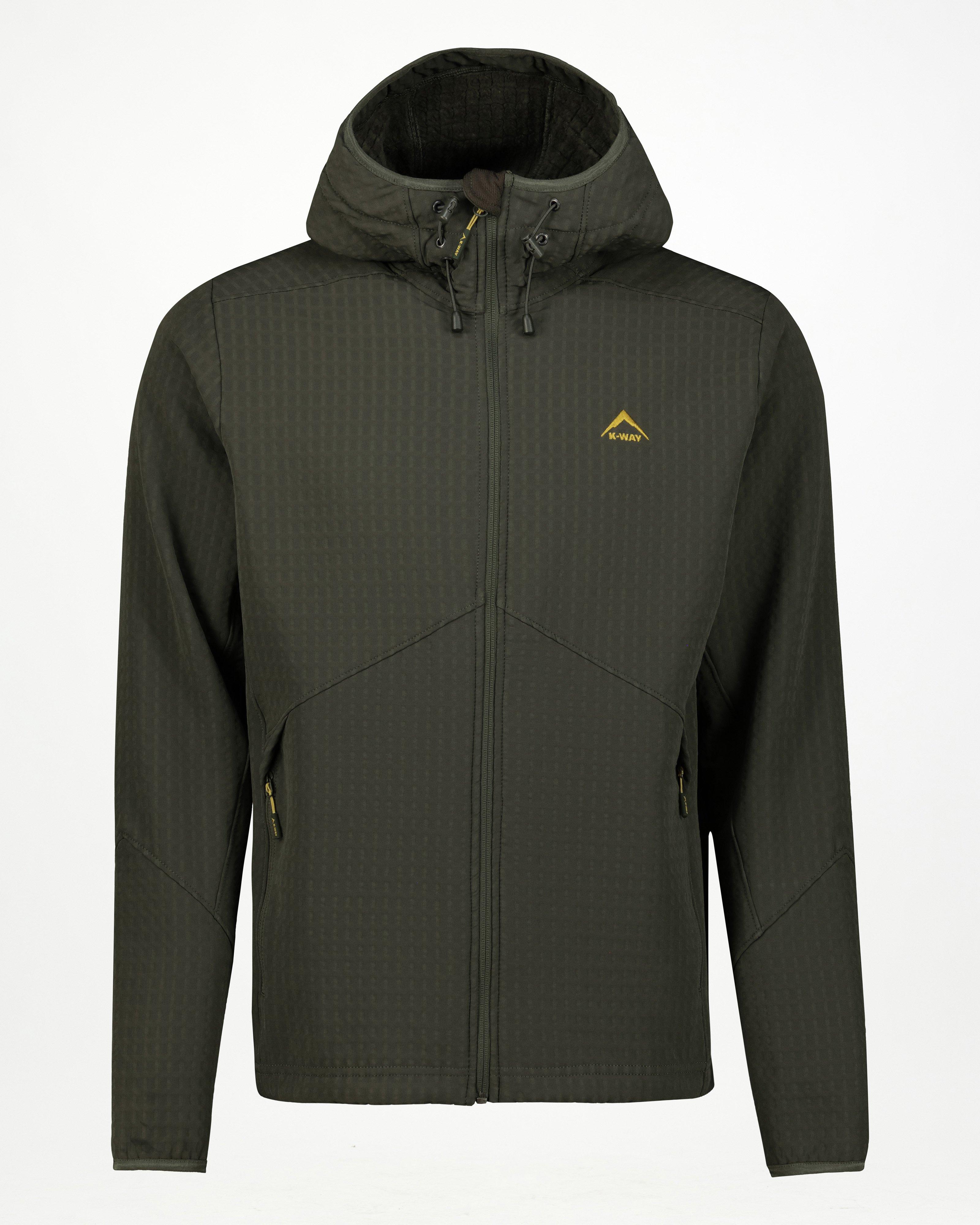 K-Way Men’s Grid Hooded Fleece Jacket  -  Dark Olive