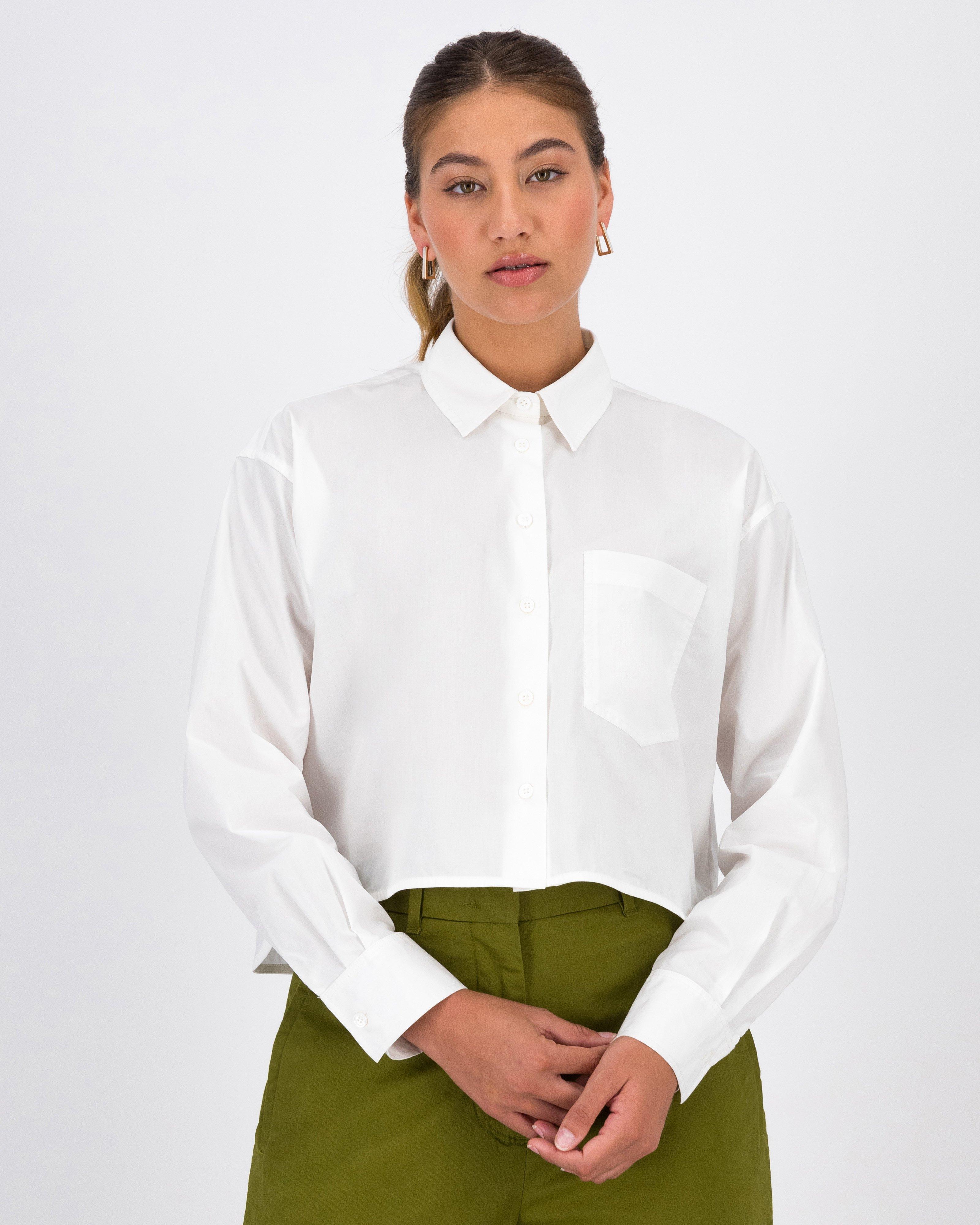 Evelyn Cropped Shirt -  White