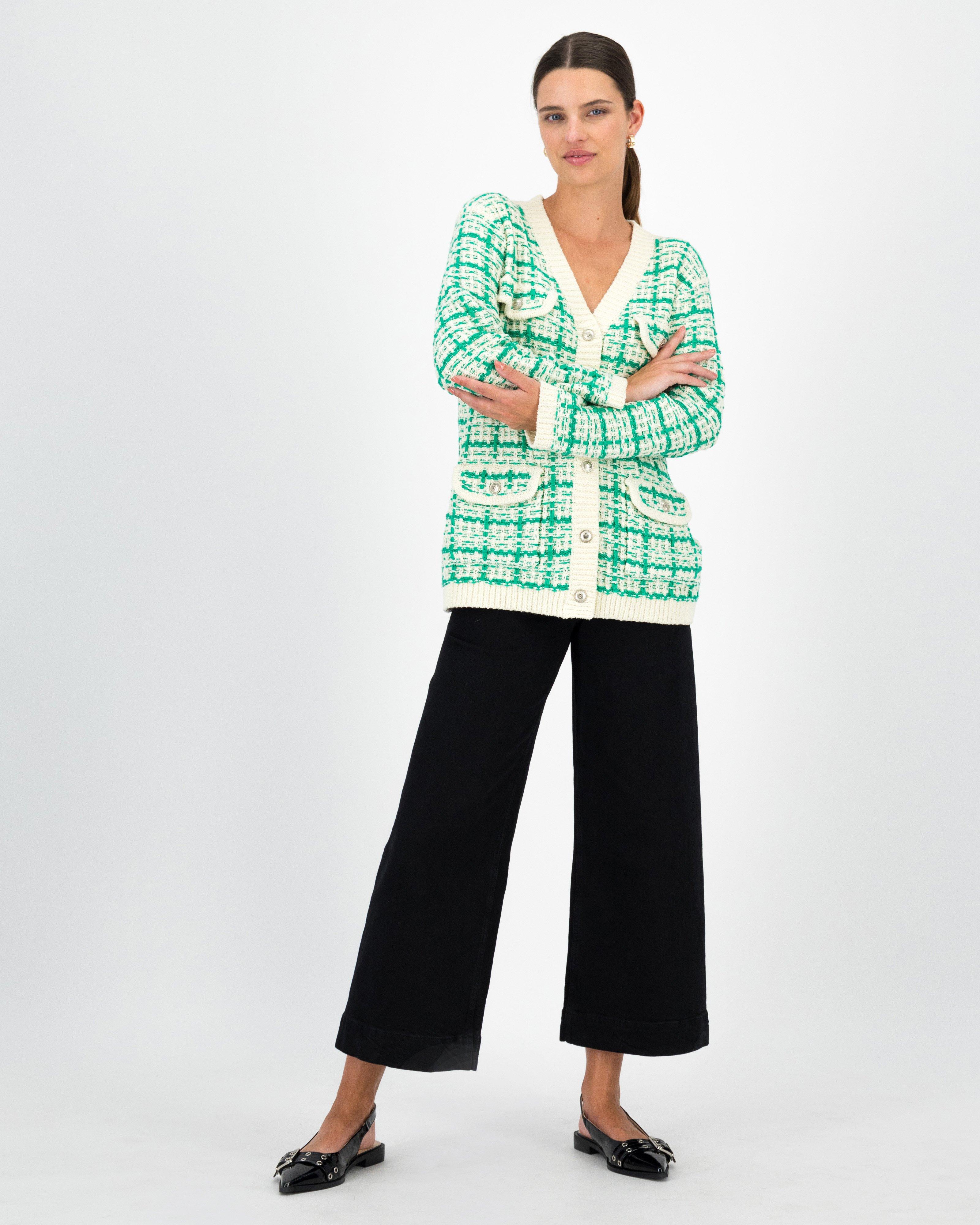 Daisie Knitwear Textured Cardigan -  Green