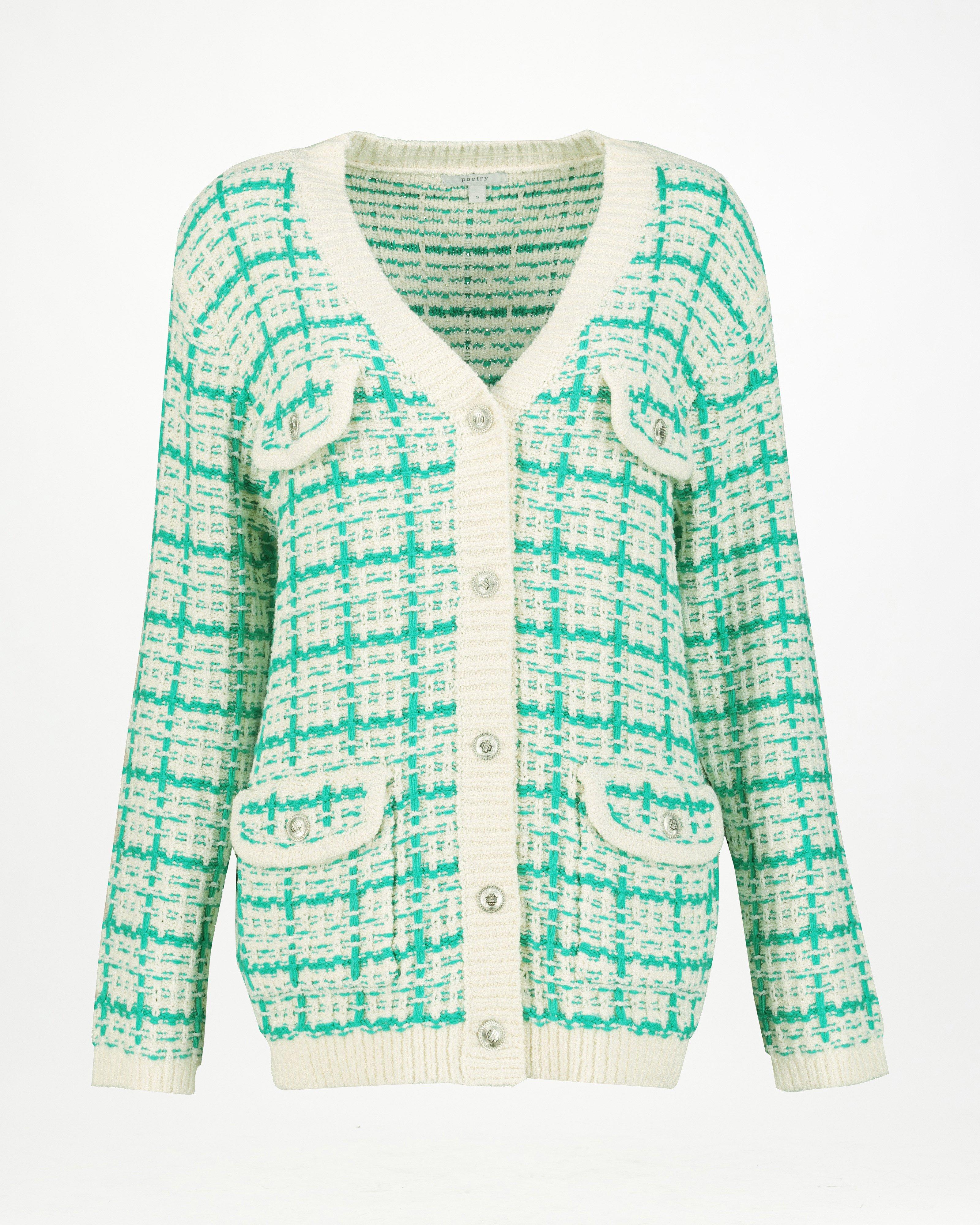 Daisie Knitwear Textured Cardigan -  Green