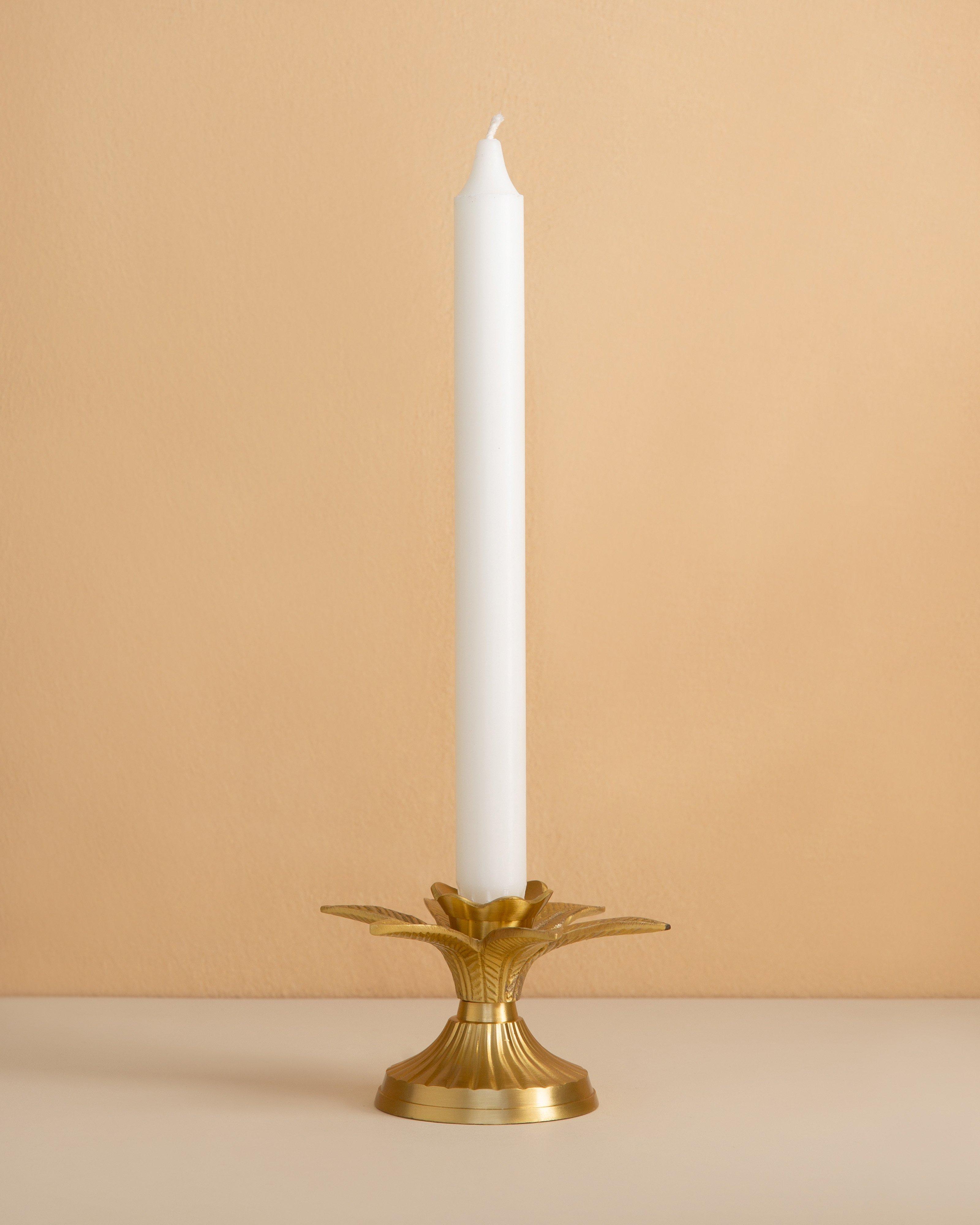 Solid Brass Short Flower Candle Stand -  Gold