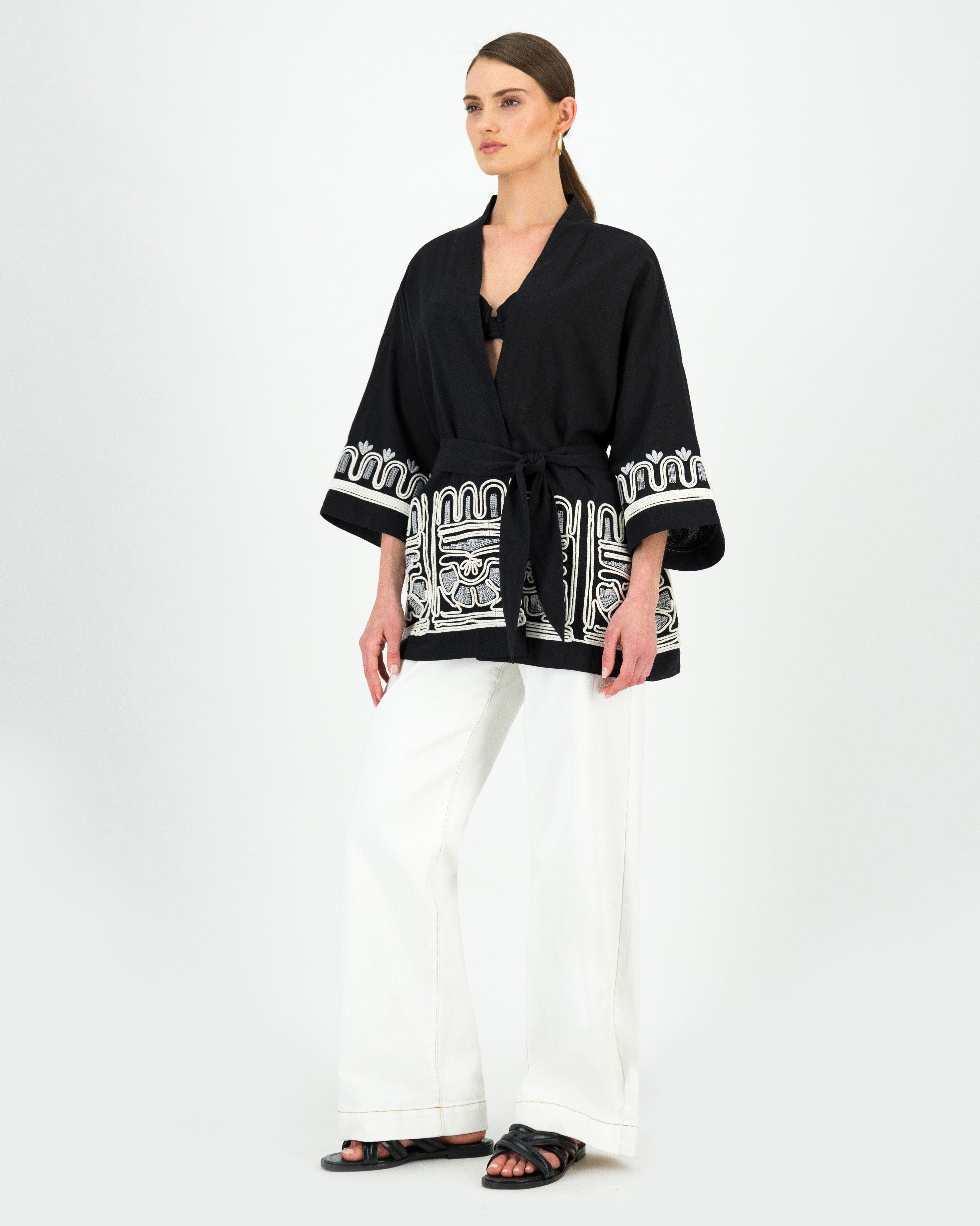 Marcelle Embroidered Kimono -  Black