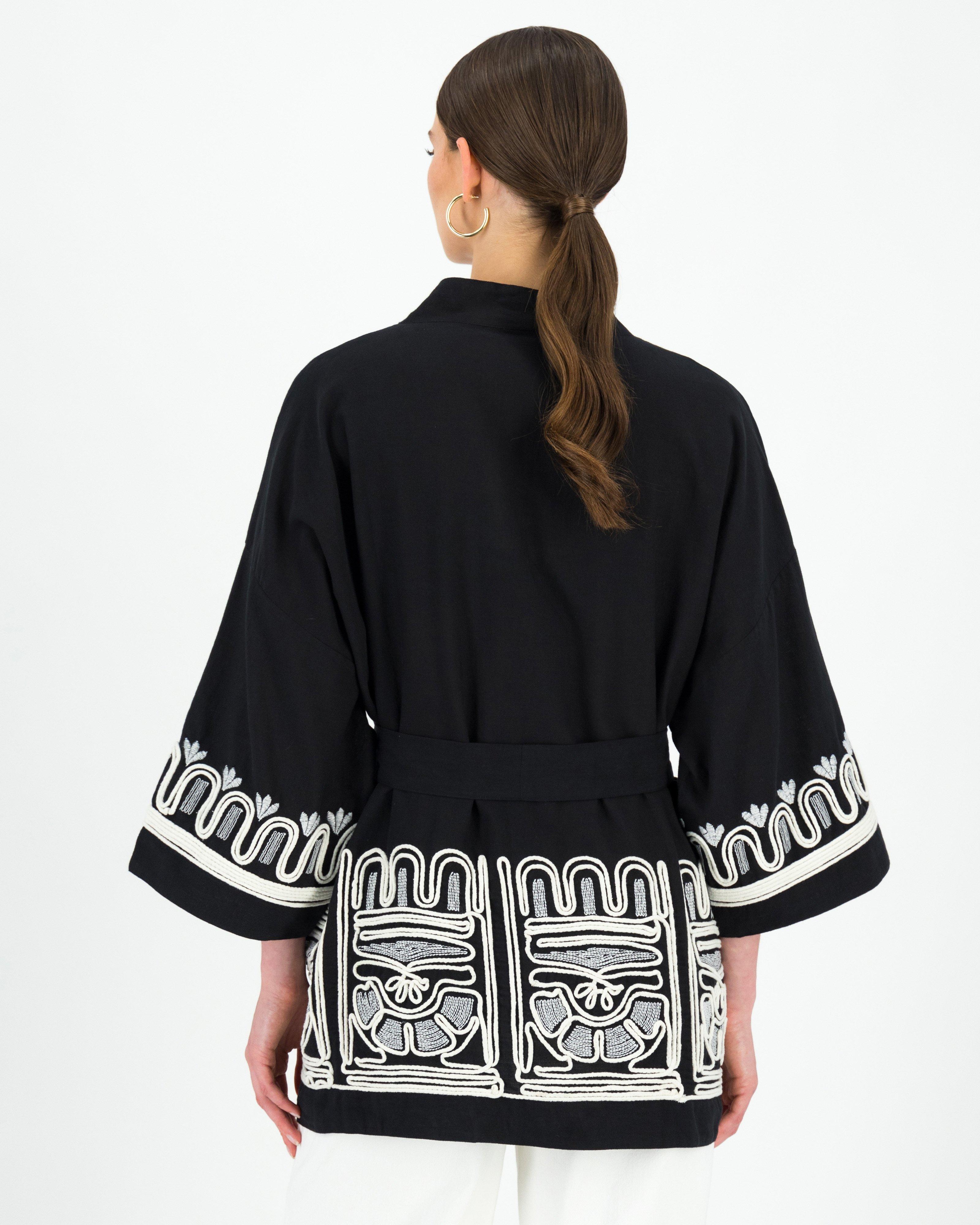 Marcelle Embroidered Kimono -  Black