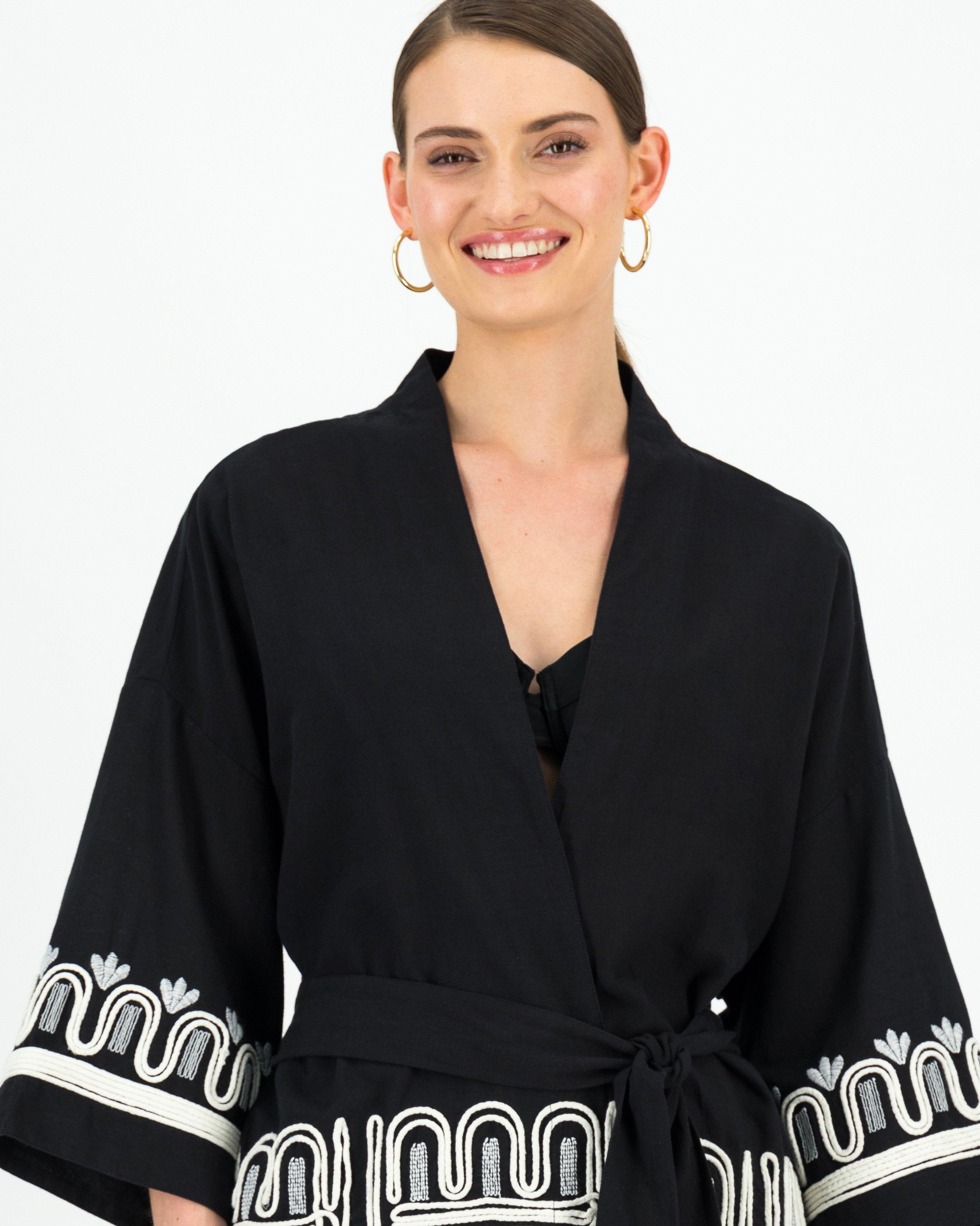 Marcelle Embroidered Kimono -  Black