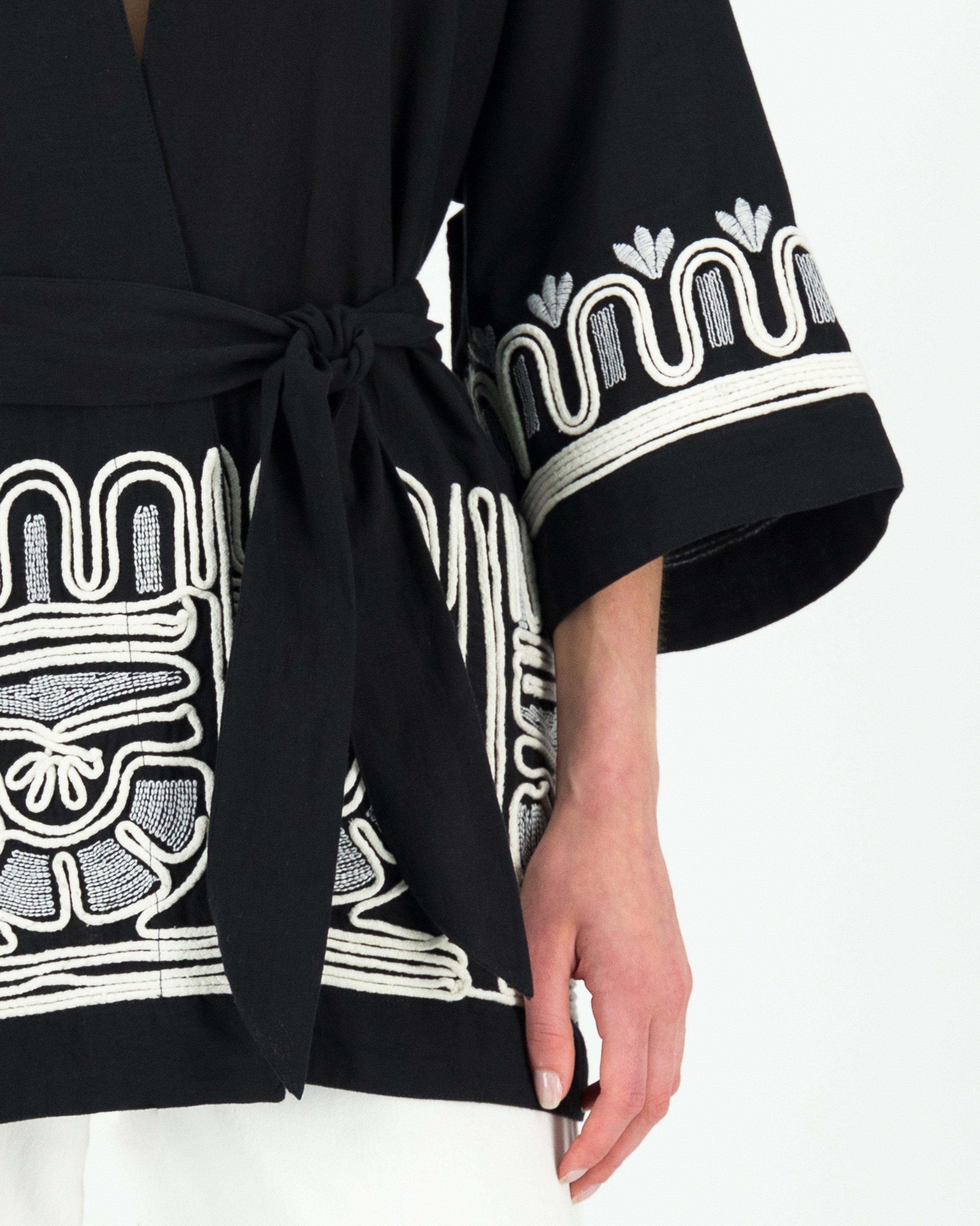 Marcelle Embroidered Kimono -  Black