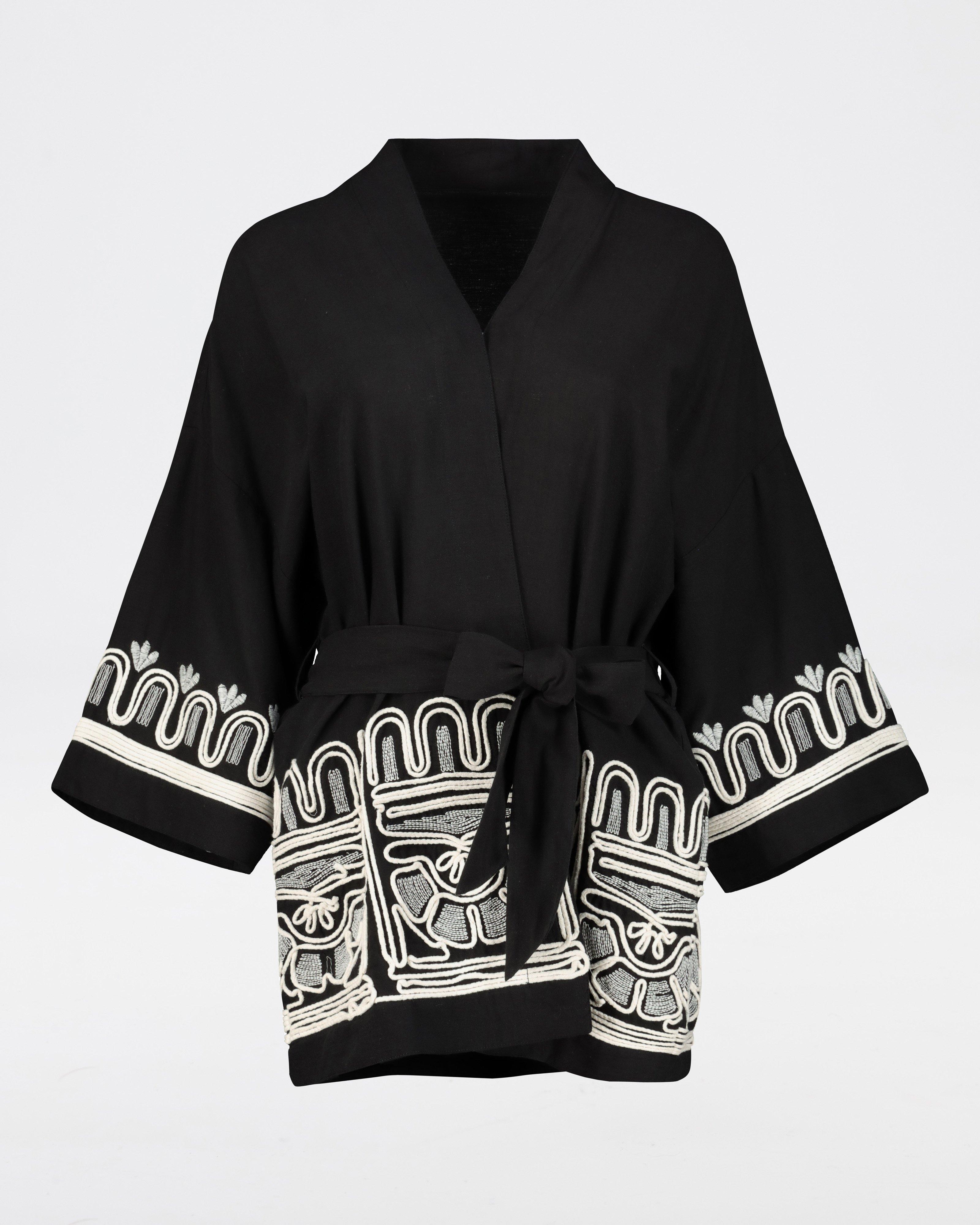 Marcelle Embroidered Kimono -  Black