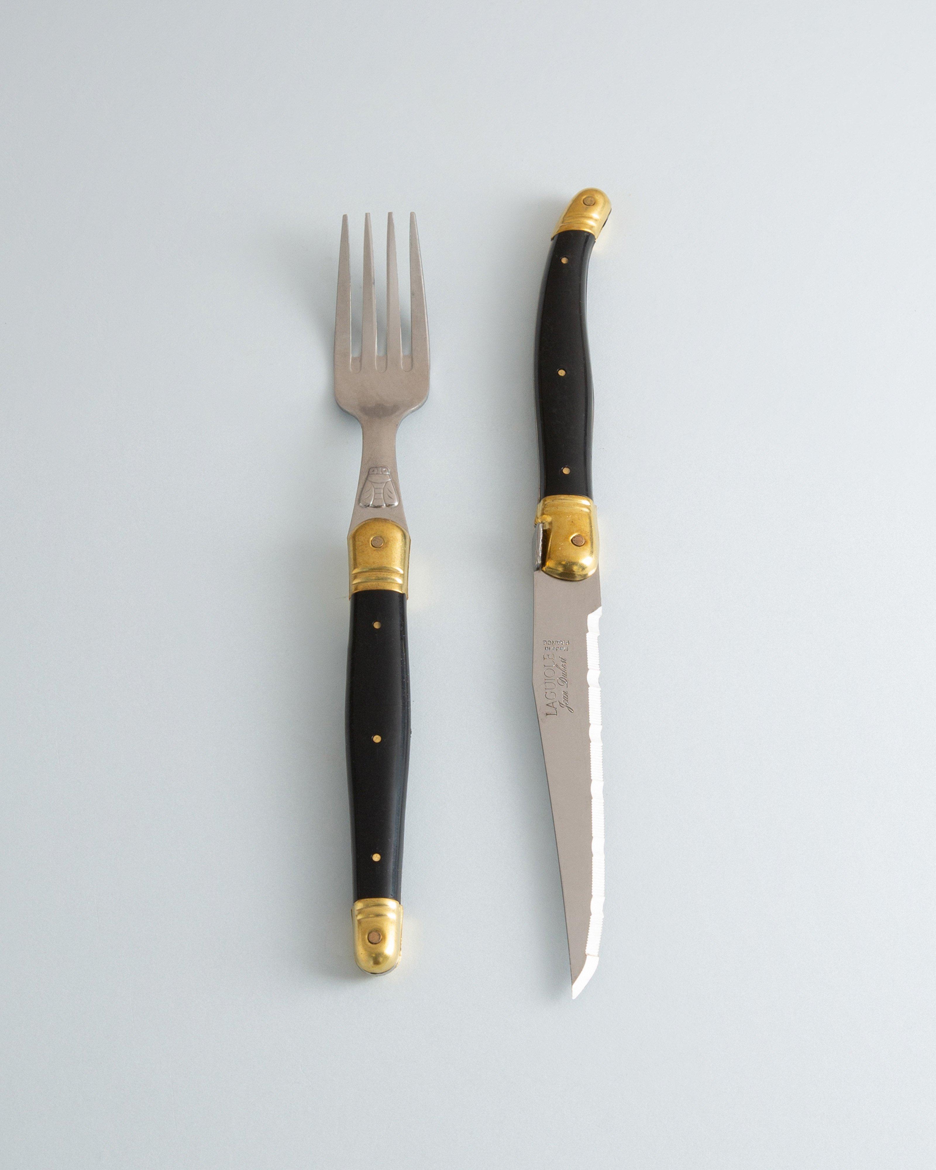 Laguiole Brass Steak knives and Fork Set -  Black