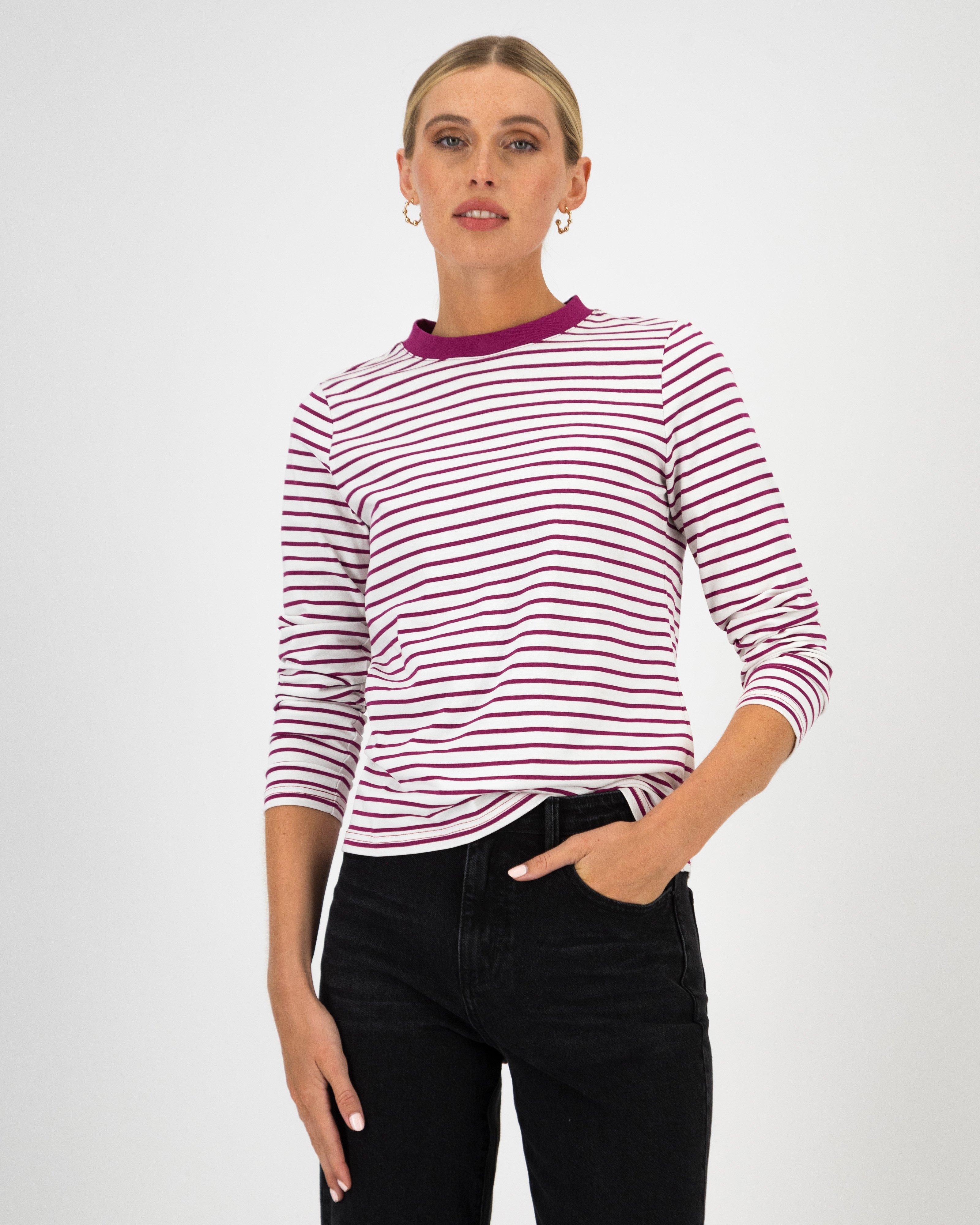 Erin Top - Cherry - White with Navy Stripe