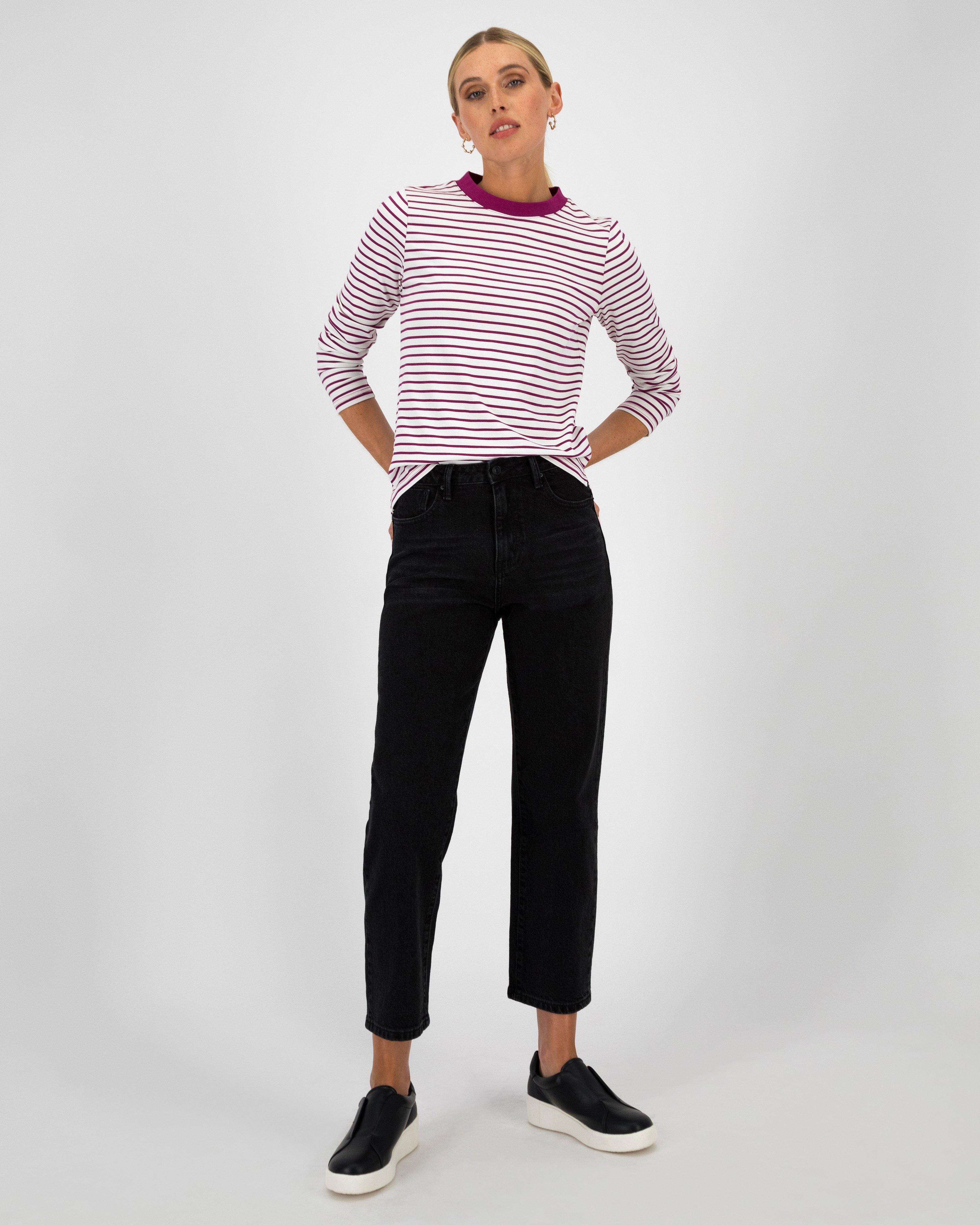 Erin Striped Long Sleeve Top -  Pink