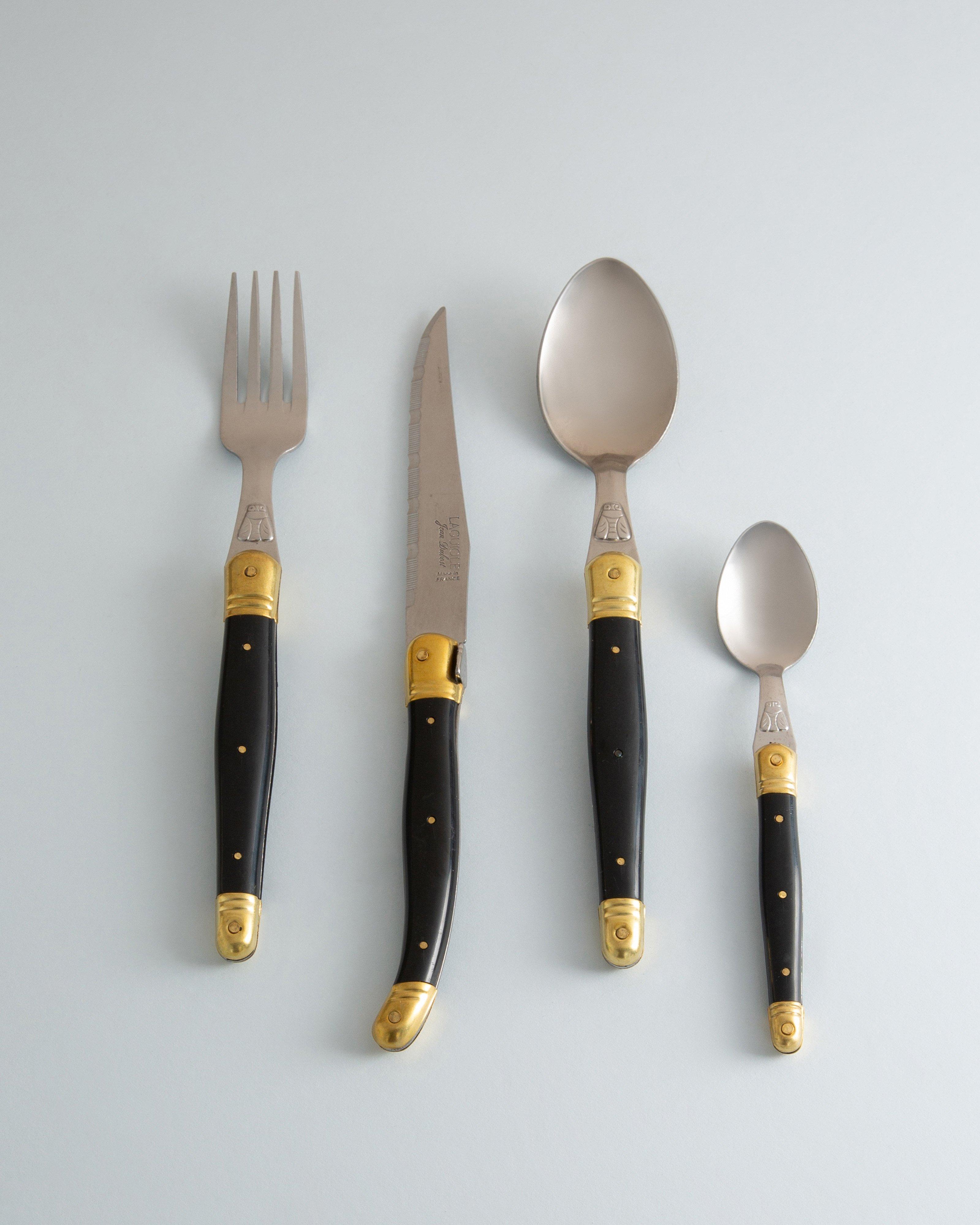 Laguiole Brass Cutlery Set -  Black