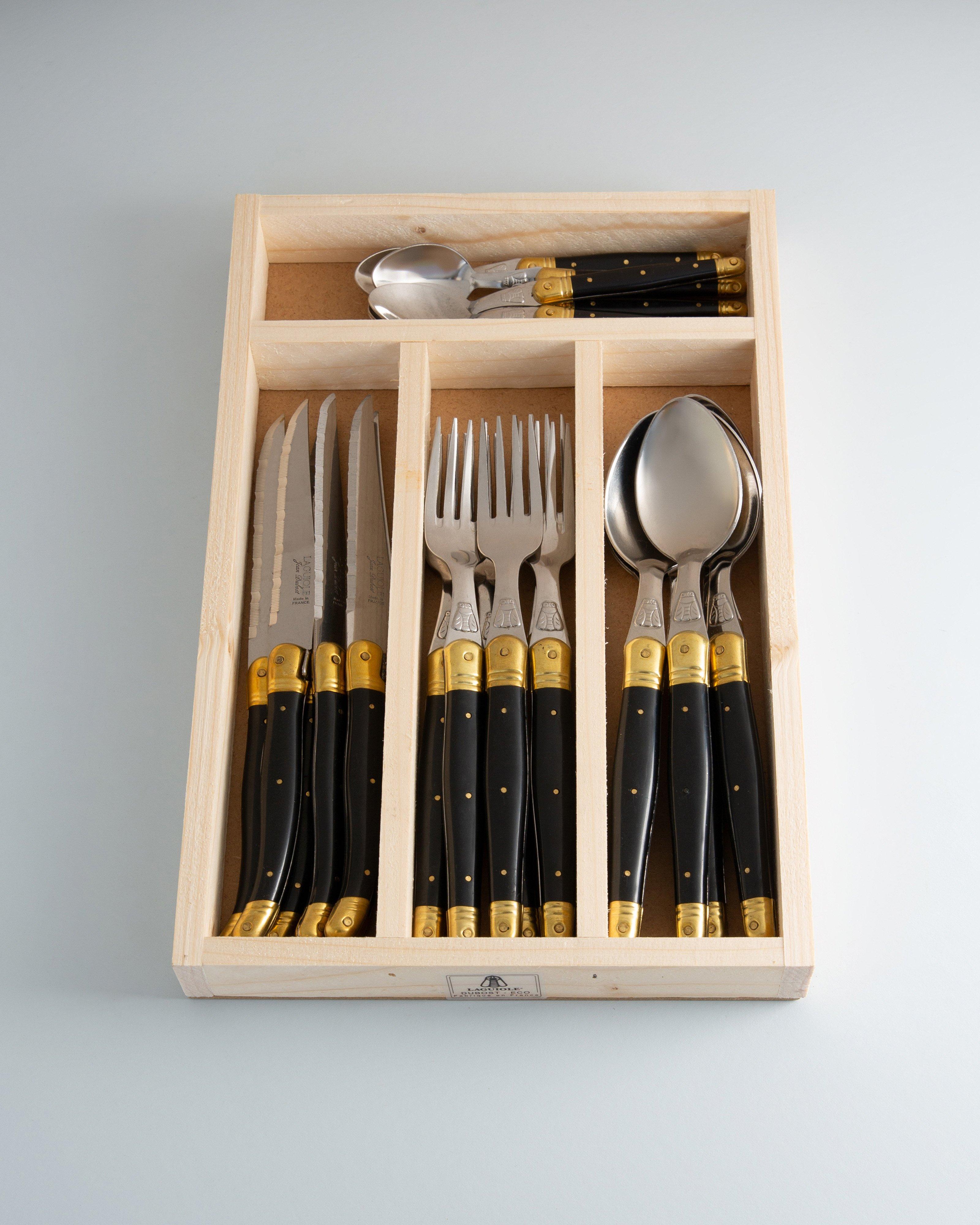 Laguiole Brass Cutlery Set -  Black