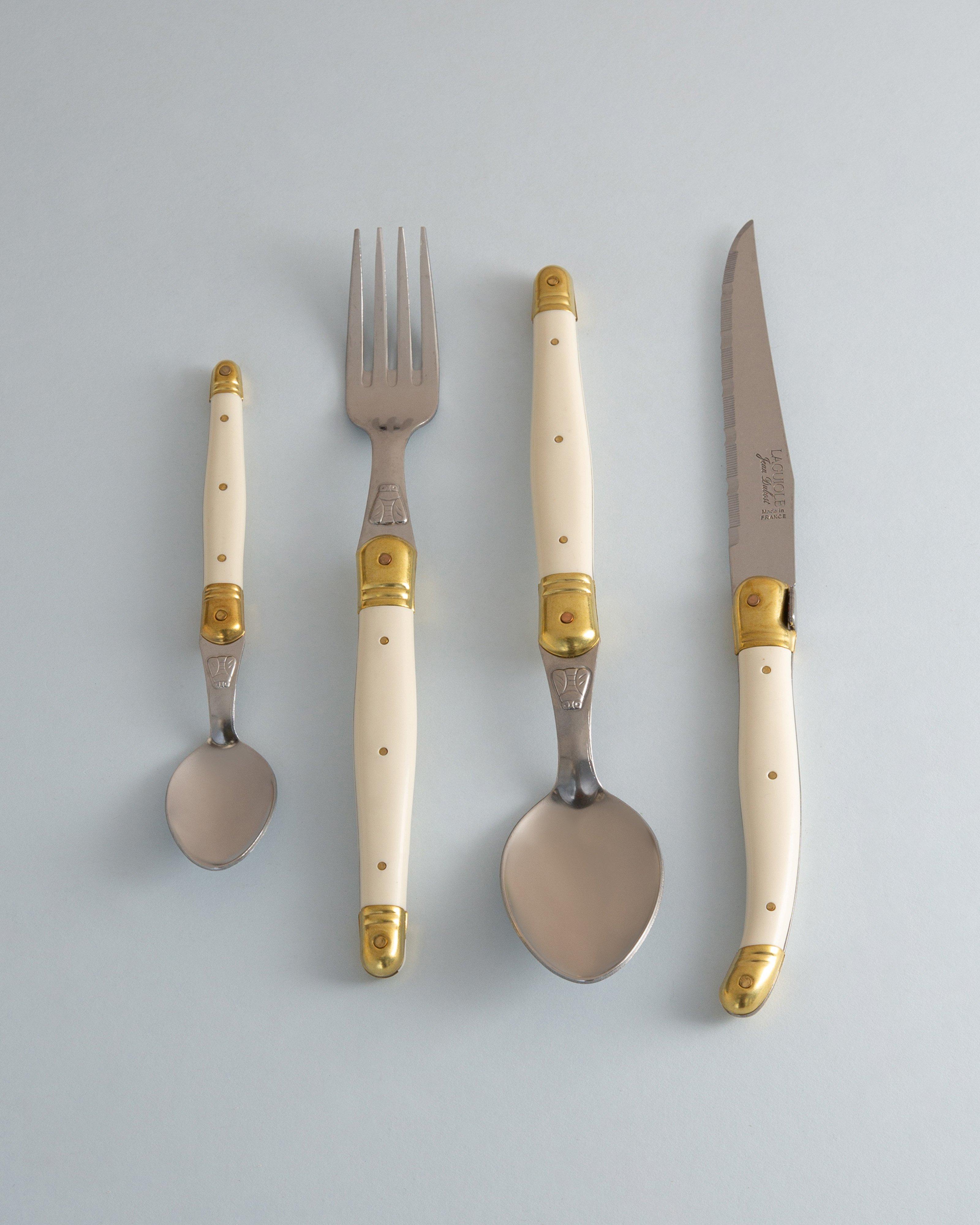 Laguiole Brass Cutlery Set -  Bone